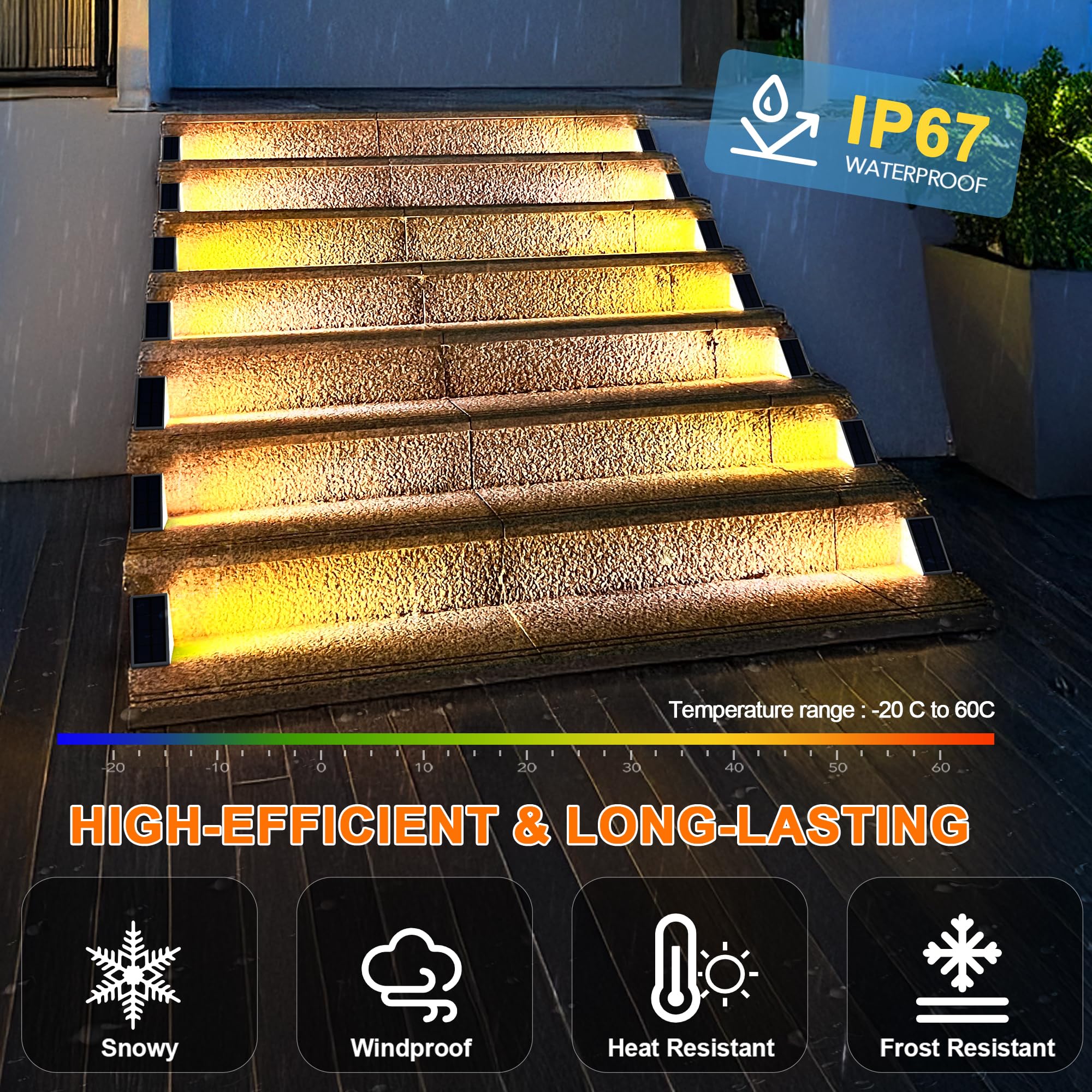Solar Powered LED Step Lights - Waterproof Outdoor Stair Lighting (6 Pack) | IP67 Solar Deck Lights for Yard, Garden, Pathway, Driveway & Porch | Perfect for Nighttime Safety and Landscape Decoration