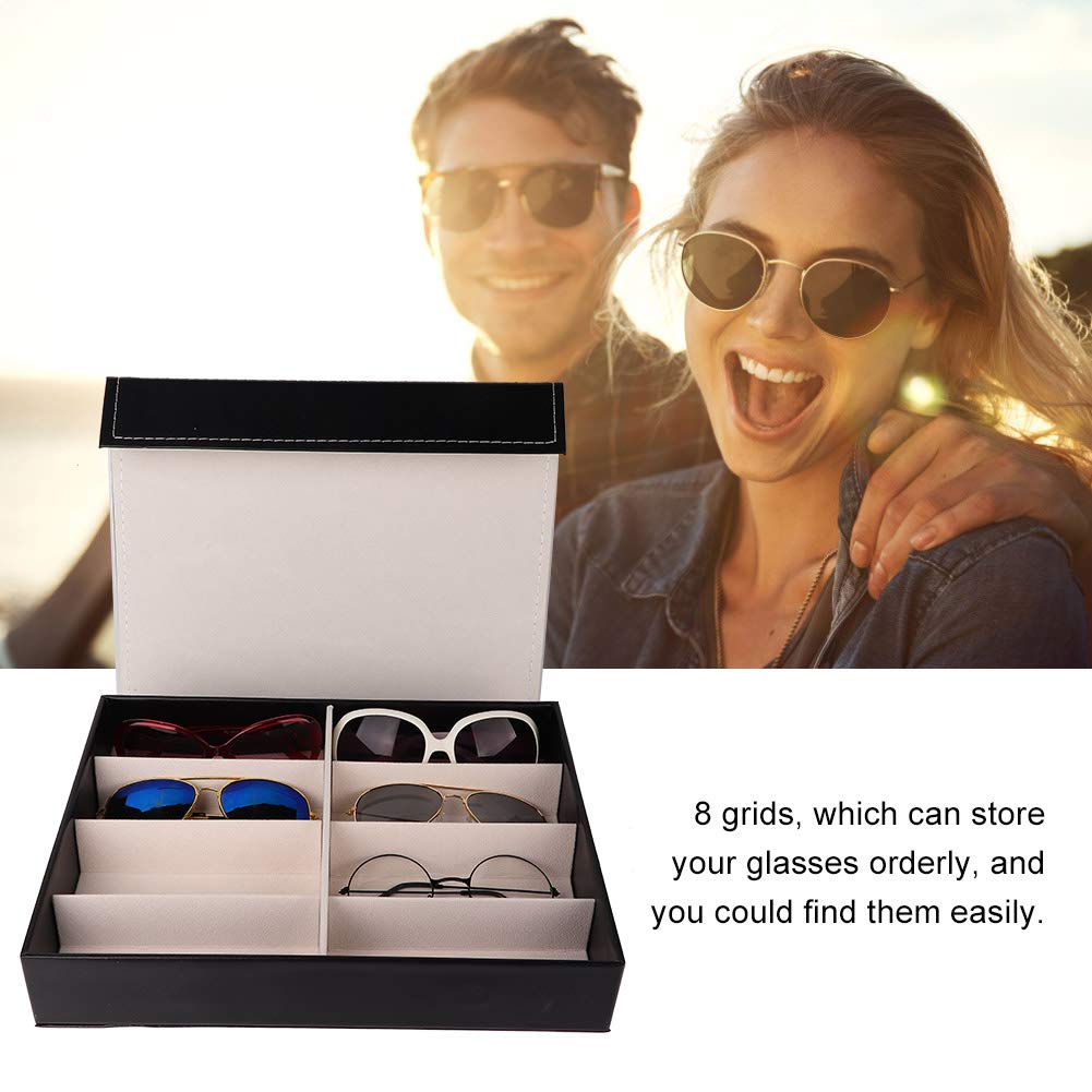 8 Grid Leather Sunglass & Jewelry Storage Organizer - Eyeglass Display Case for Rings, Earrings - Perfect for Travel, Home Decor & Retail Store Display