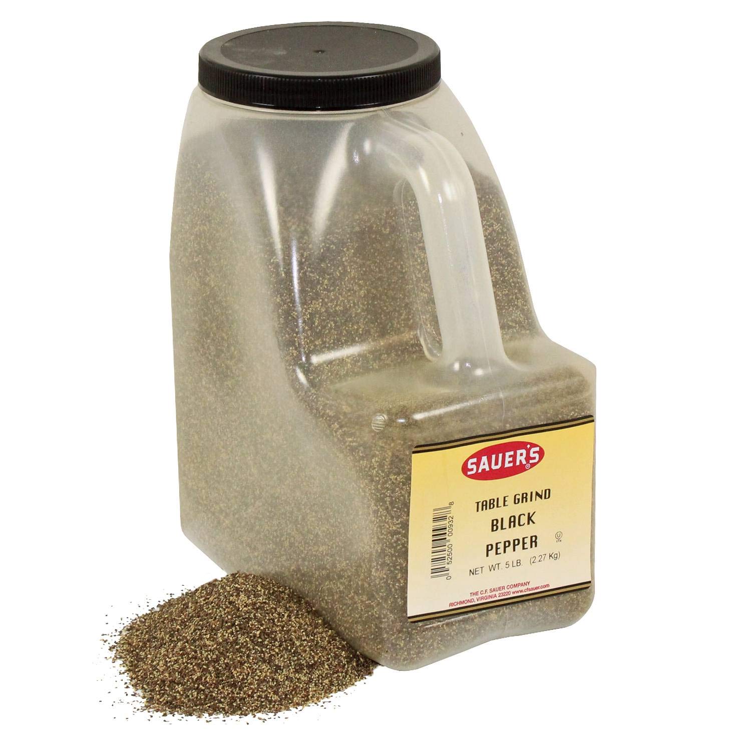 Premium C.F. Sauer Foods Ground Black Pepper - 5 Pound Bulk Size (3 Pack Case) - Ideal for Restaurants, Catering & Home Cooking