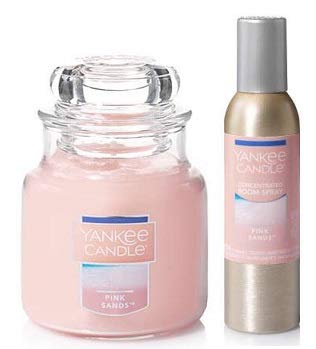 Yankee Candle Pink Sands Scented Candle 3.7 Oz & Room Spray 1.5 Oz Set - Floral Vanilla Air Freshener for Home, Bathroom, Office & Gift Giving