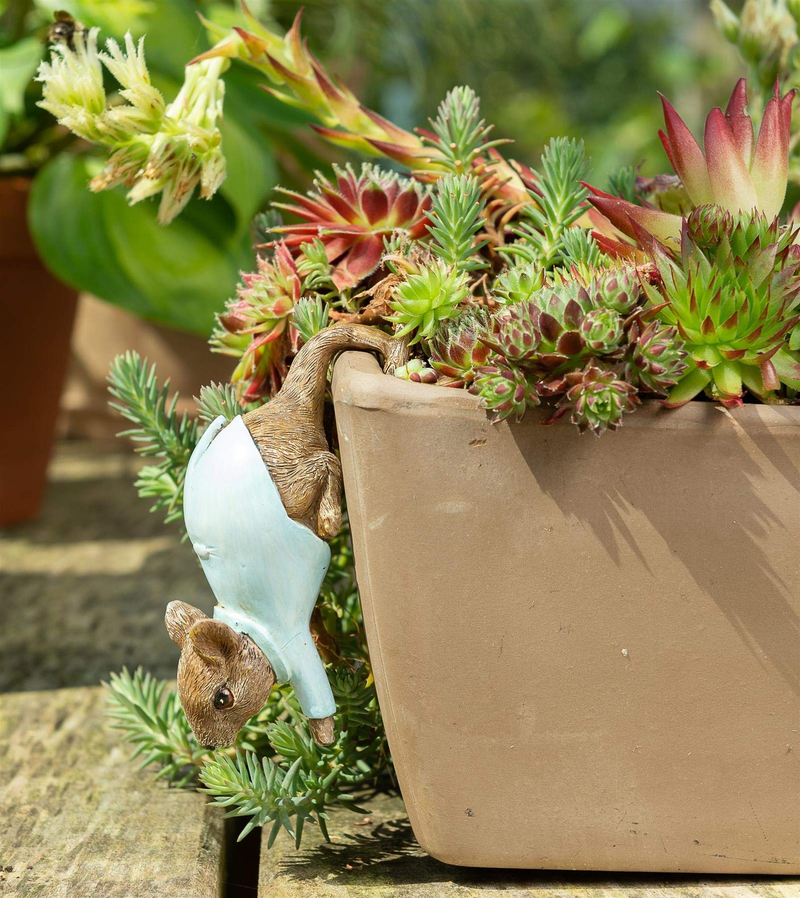 Handmade Beatrix Potter Johnny Town-Mouse Ceramic Planter Hanger - Unique Garden Art Decor for Flowers & Succulents - Perfect for Outdoor Patio, Balcony & Fairy Garden Displays