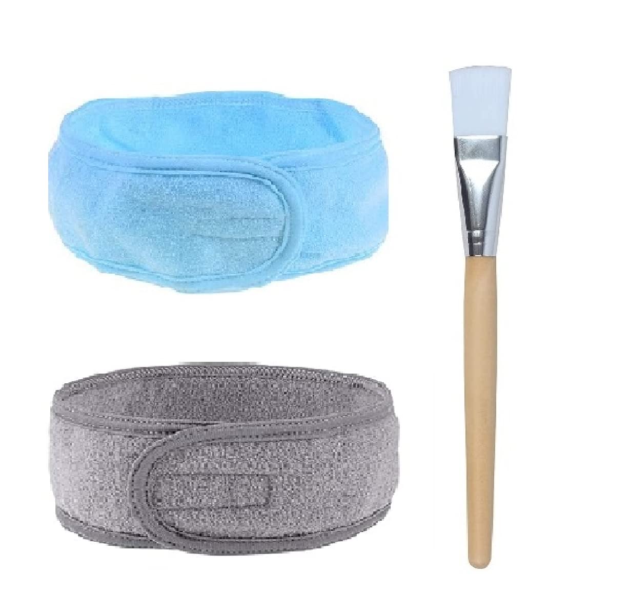 ZAUKY 2PC Soft Cotton Headbands for Face Washing, Makeup, Skincare & Spa | Includes 1PC Bleach Brush | Perfect for Beauty Routine, Salon & Home Use