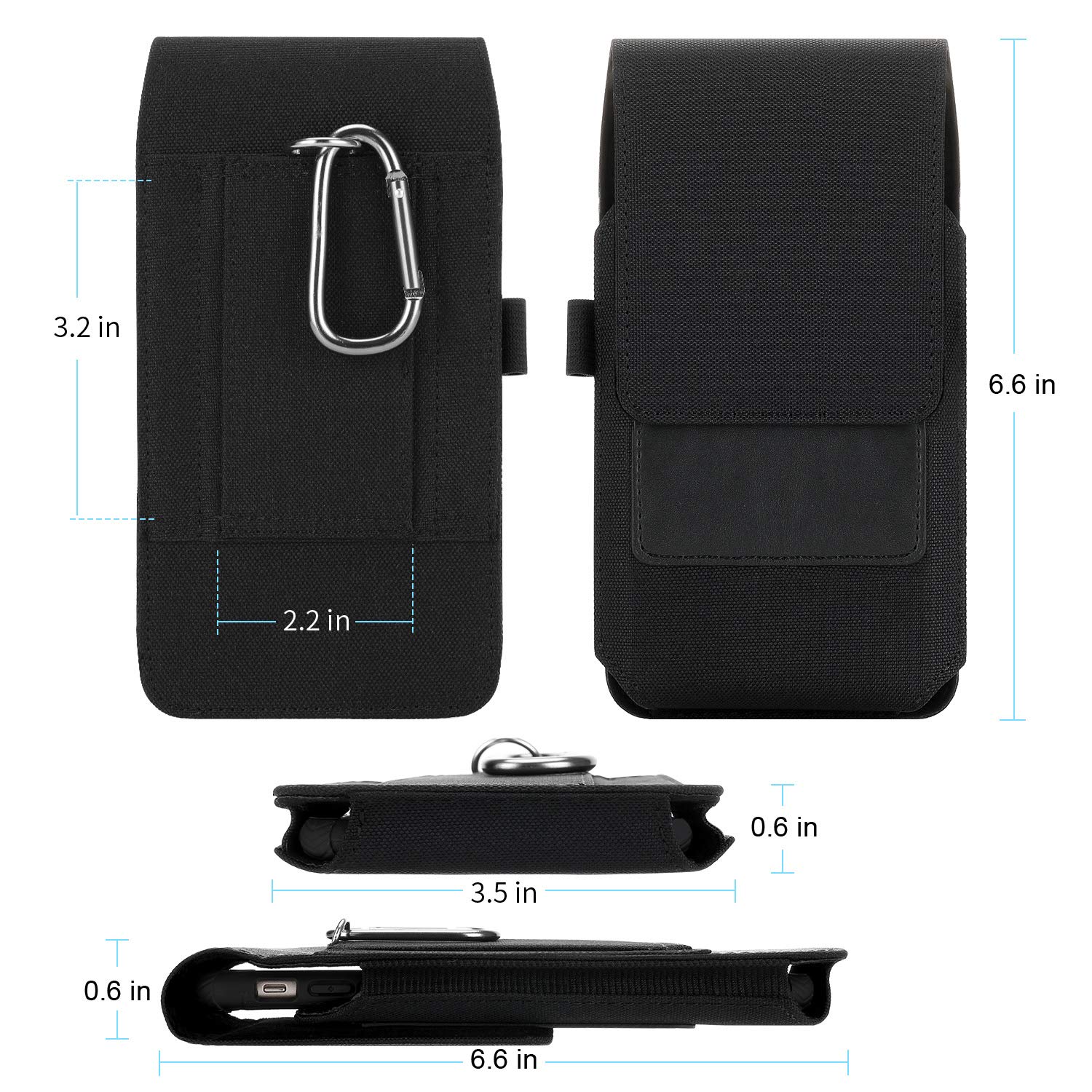 Durable Nylon Phone Pouch Holster Case with Belt Clip - Compatible with iPhone 16/15/14/13/12 Pro Max & Galaxy S24+/S23+/S22+/S21+/Note 20 Ultra 5G - Perfect for Outdoor Activities, Work & Travel