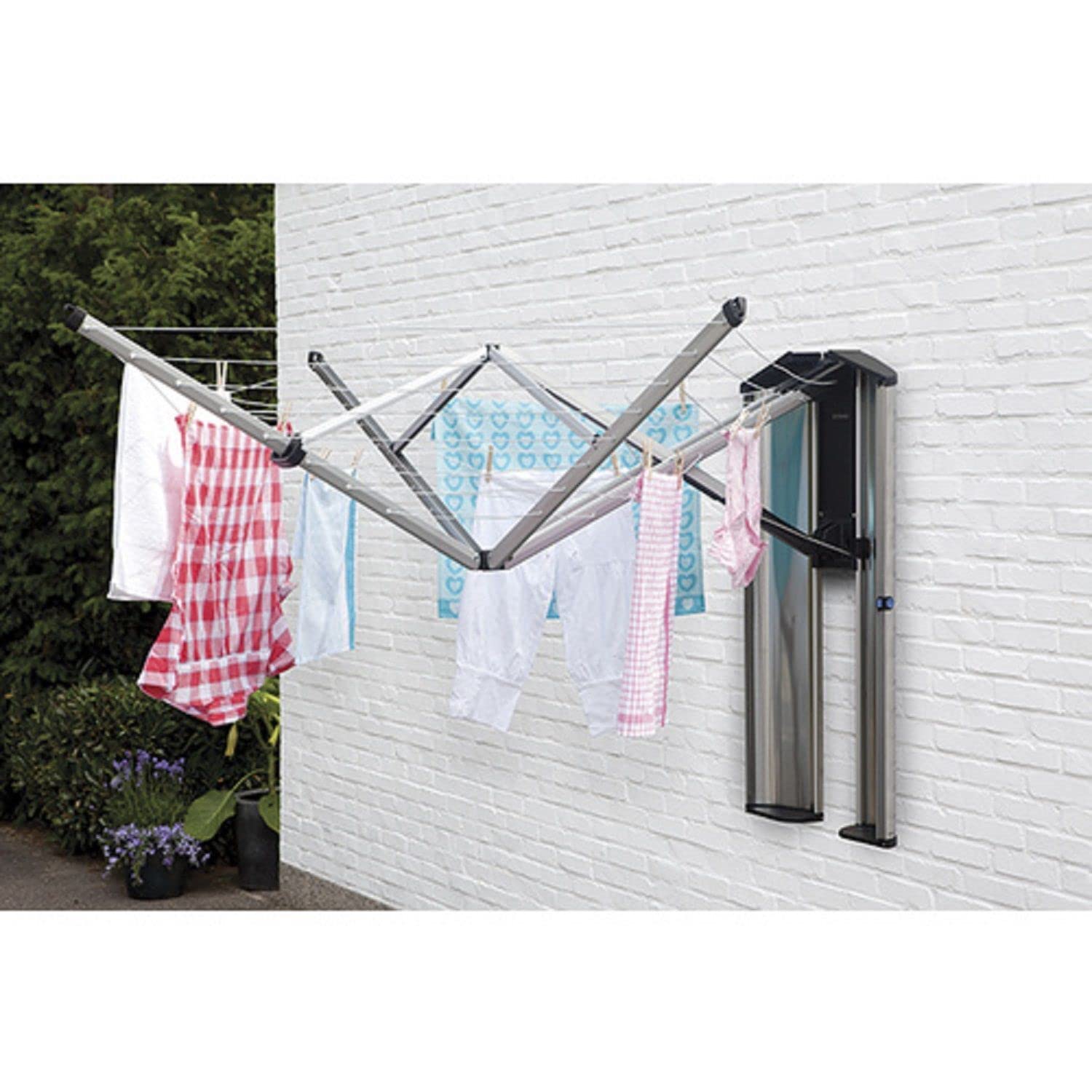 Brabantia Wall-Mounted Retractable Clothes Drying Rack - 24m Metallic Grey - Space Saving Laundry Rotary Dryer with Protective Storage Box - Perfect for Outdoor & Small Apartment Use