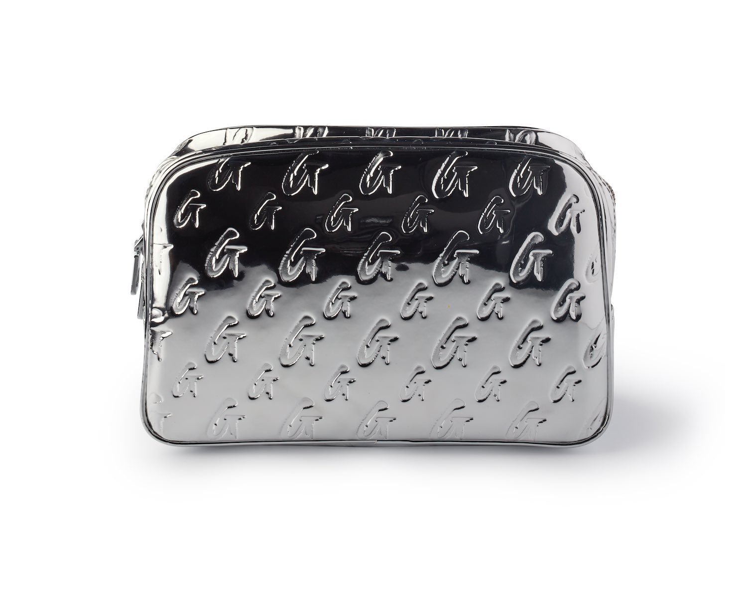 Small Metallic Monogram Toiletry Bag - Silver Travel Cosmetic Case for Women & Men - Perfect for Gym, Vacation, and Business Trips
