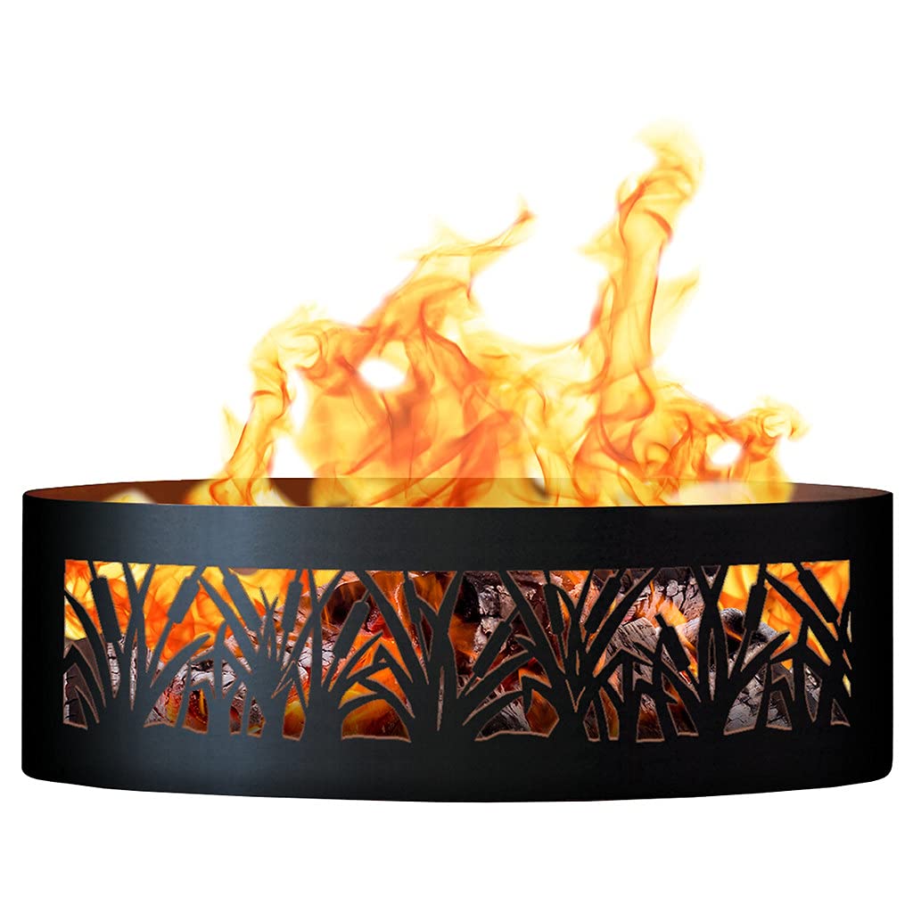 48 Inch Black Fire Ring Fire Pit - Heavy Duty Metal Outdoor Camping Fire Ring for Backyard, Patio, and Garden Gatherings