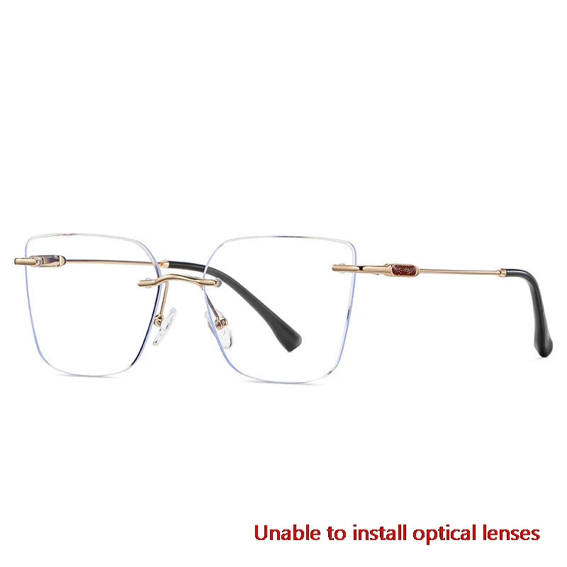 CCspace Women's Rimless Square Alloy Spring Hinge Eyeglasses - Lightweight Metal Frame Glasses for Reading, Working & Daily Use (Model 302086)