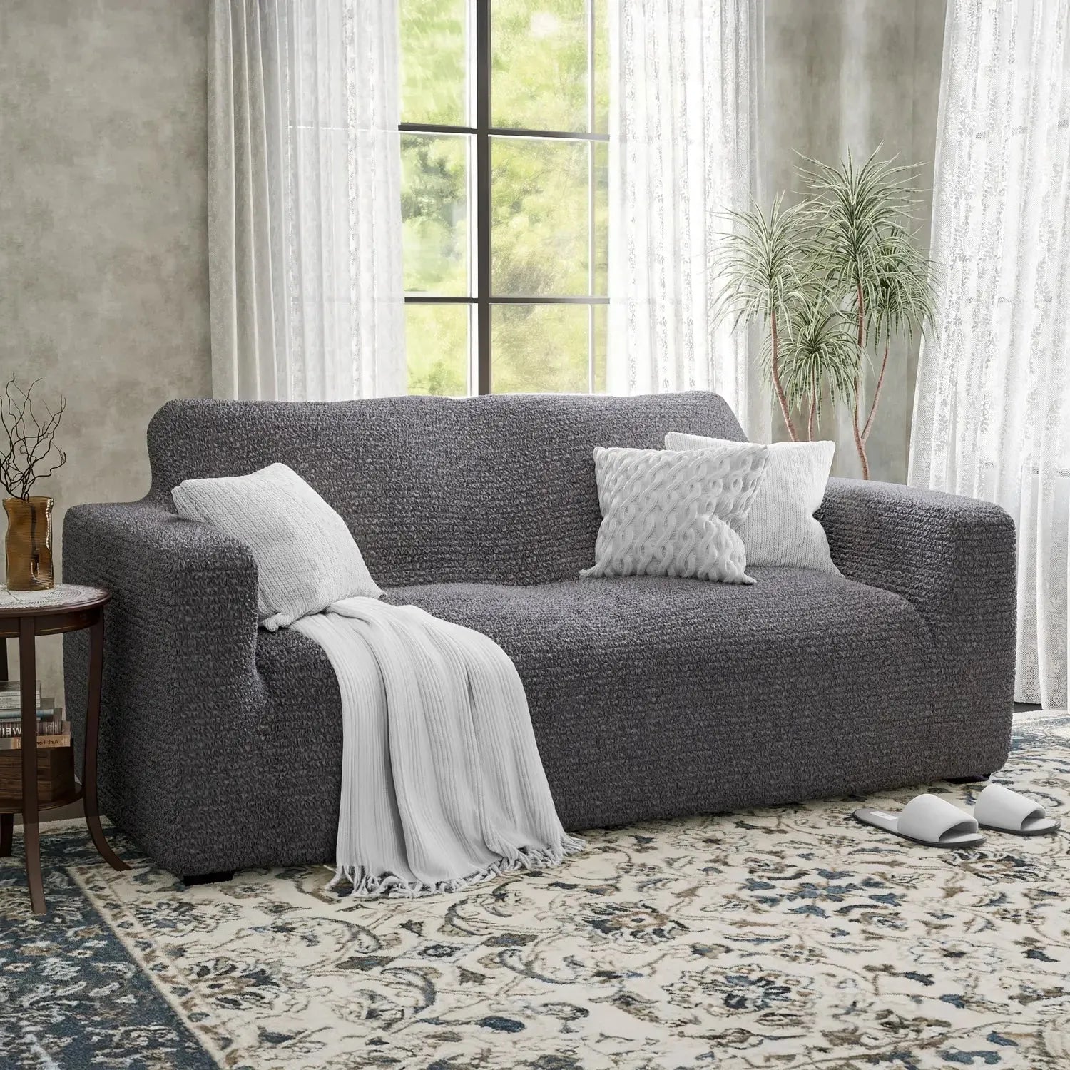 2 Seater Loveseat Slipcover - Mille Righe Collection | Sofa Protector for Living Room, Bedroom & Office | Washable & Durable Furniture Cover