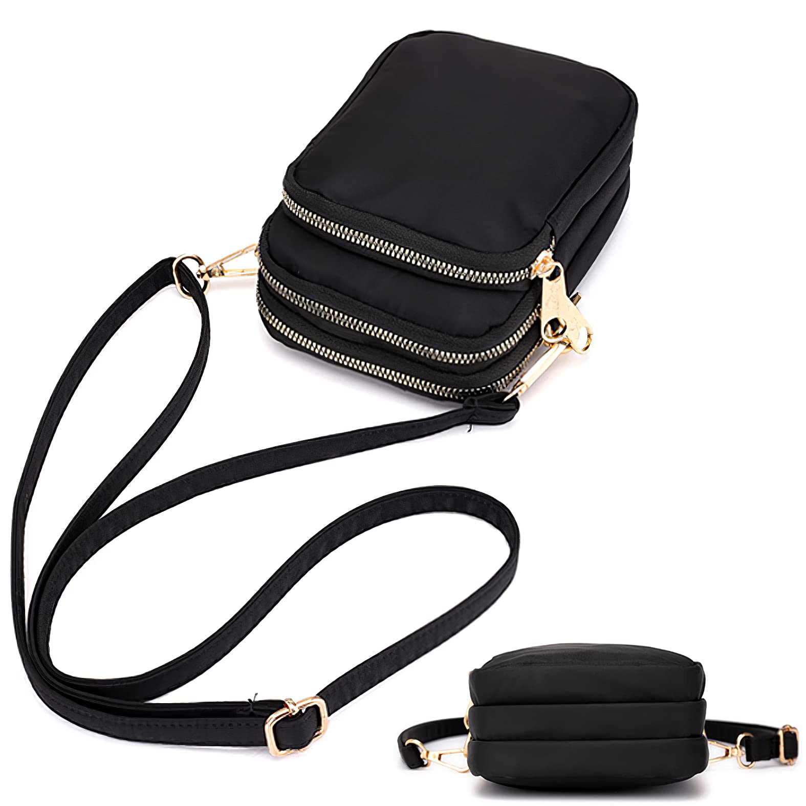 LassZone Women's Waterproof Crossbody Phone Bag with 3 Zipper Pockets - Adjustable Strap Nylon Shoulder Purse for iPhone, Wallet & Essentials - Perfect for Travel, Shopping & Daily Use