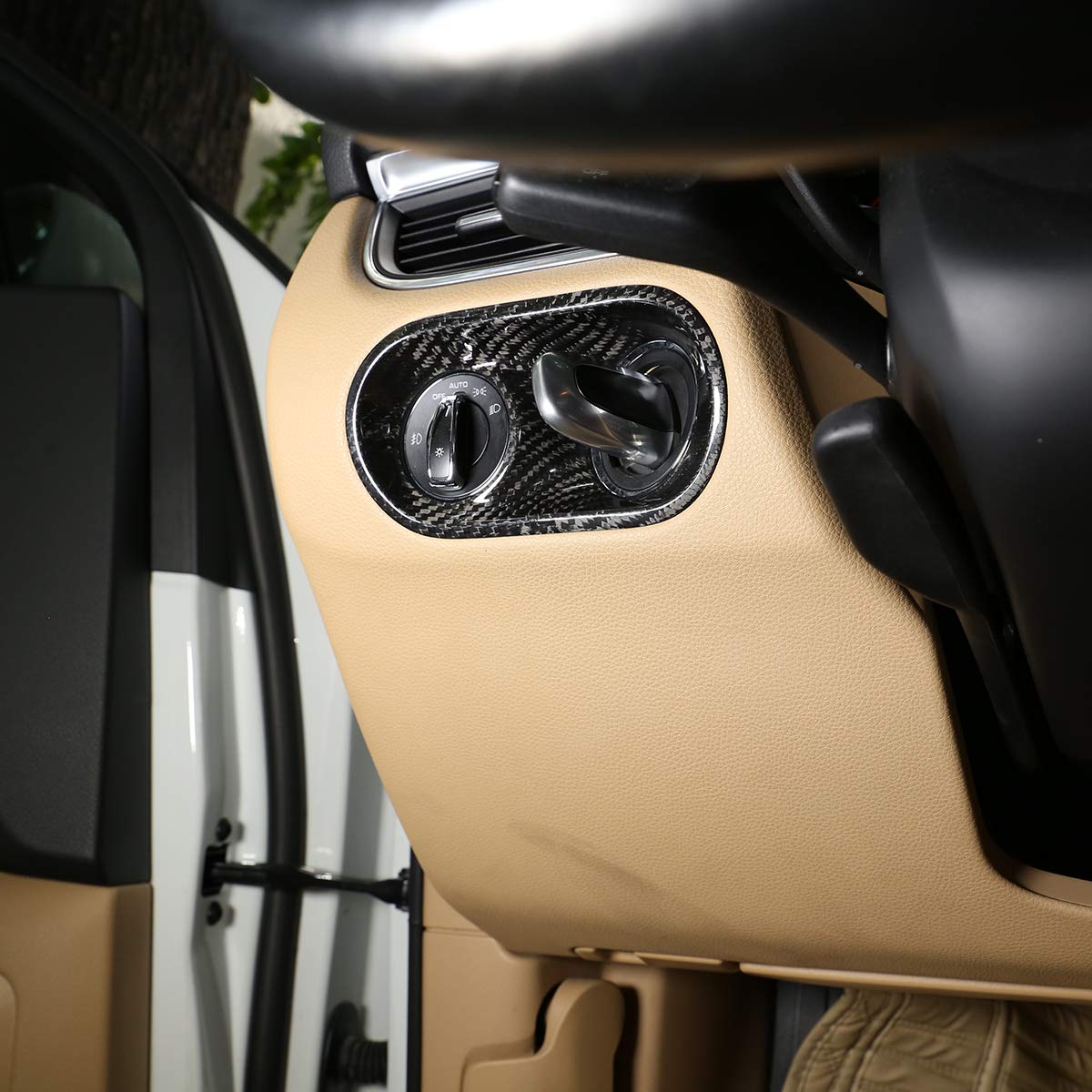 Premium 100% Real Carbon Fiber Car Interior Headlight Switch Button Cover Trim for Porsche Macan 2014-2020 - Durable Auto Accessories for Enhanced Interior Styling & Protection (Perfect for Car Enthusiasts & Luxury Vehicle Upgrades)