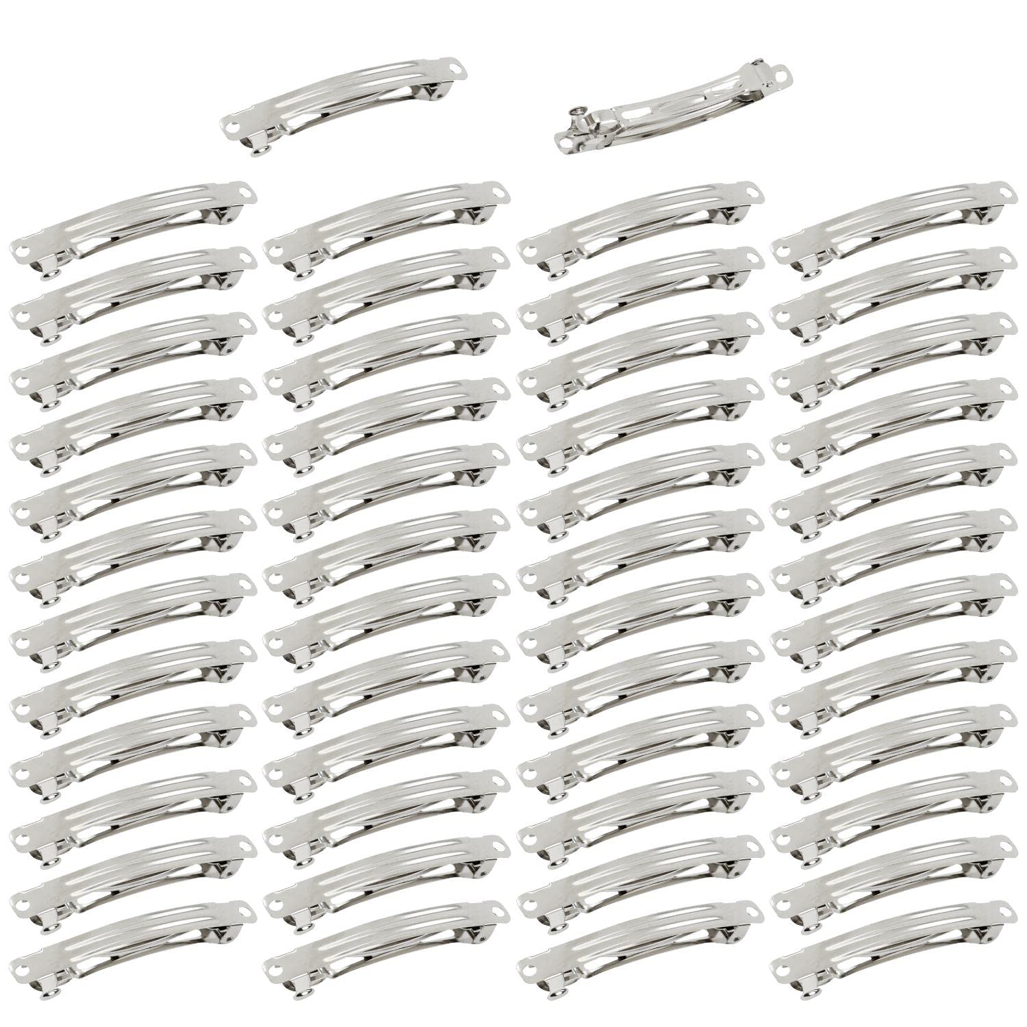 Cinaci 50 Pack 3 Inch Blank Silver Metal French Barrette Hair Clips - DIY Craft Snap Hair Pins for Women & Girls - Hair Accessories for School, Parties, Weddings & Everyday Styling