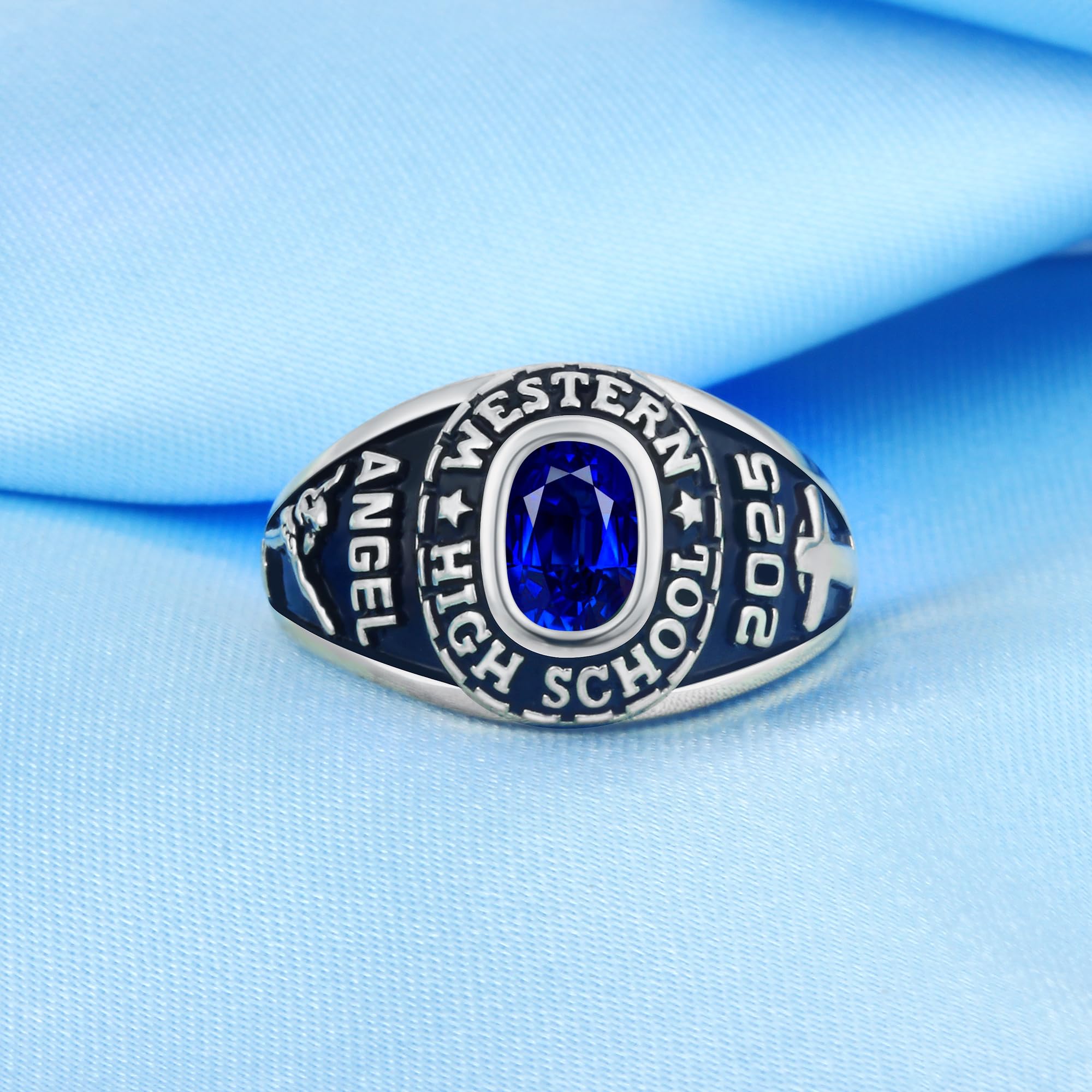 Custom Sterling Silver Class Rings for Women - Personalized High School & College Graduation Rings with Birthstone, Sizes 5-15 | Perfect Gift for Graduates, Anniversary & Special Occasions