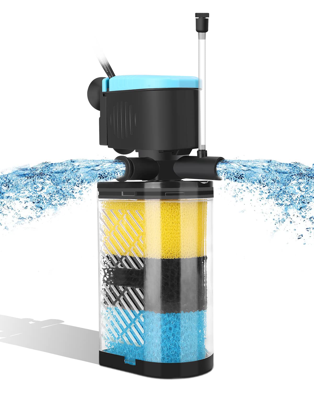 AquaMiracle 3-Stage Internal Aquarium Filter for 70-100 Gallon Fish Tanks - Dual Water Outlet & Aeration System - Perfect for Freshwater Fish, Turtles & Aquatic Plants (Ideal for Home & Office Aquariums)