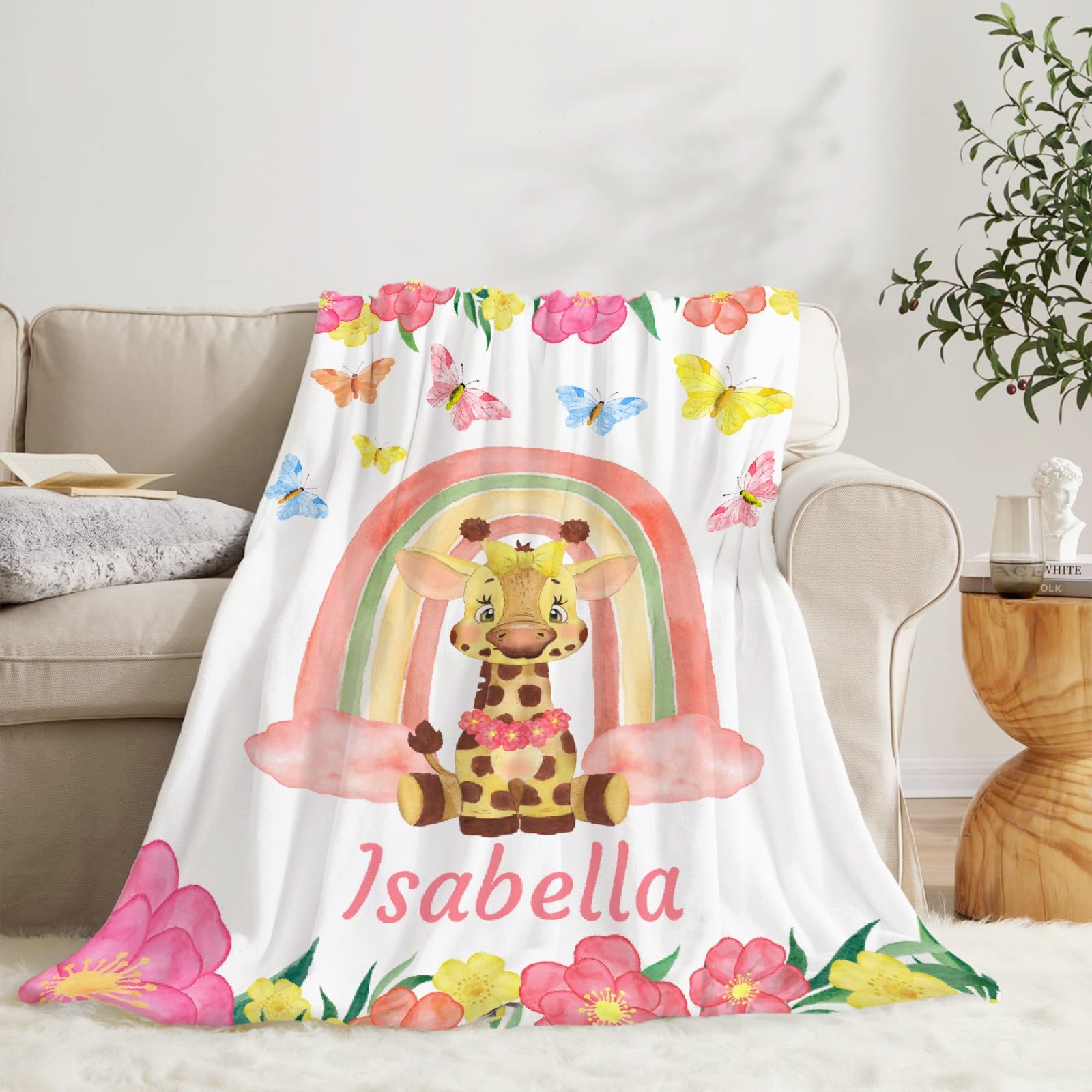 Personalized Baby Blankets for Girls & Boys - Custom Name Embroidered Fleece Blanket - Soft Cozy Deer Print Throw for Newborns - Perfect Baby Shower Gift & Nursery Essential (XL Size) - Great for Cuddling, Swaddling & Family Photo Props