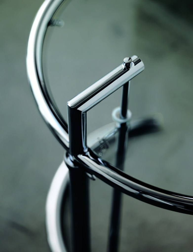Eileen Gray E1027 Adjustable Height Side Table - Modern Glass & Chrome Design for Living Room, Office, or Bedroom