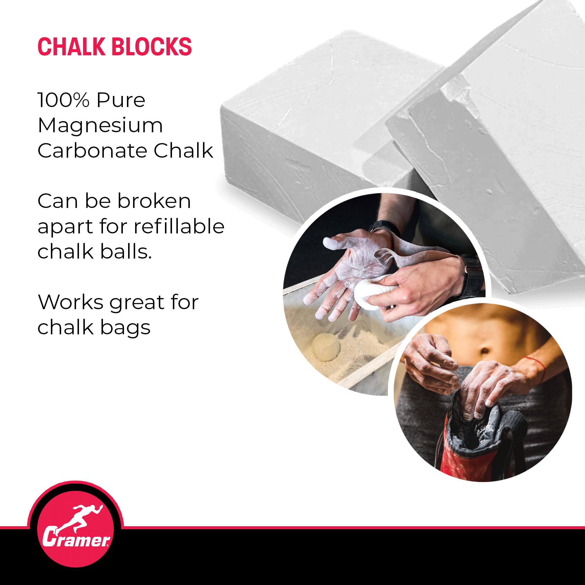Premium Cramer Gym Chalk Block - 3.5oz Magnesium Carbonate for Weightlifting, Rock Climbing & CrossFit | Non-Slip Grip Enhancer for Workouts & Strength Training