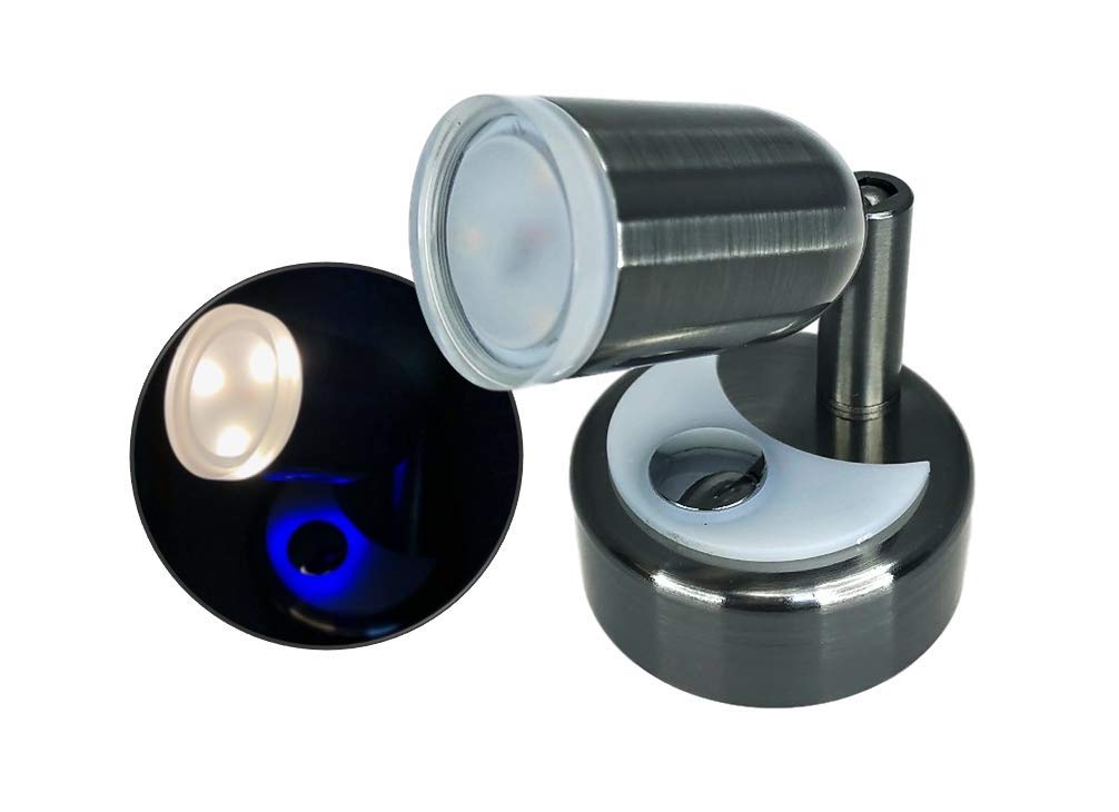 Pactrade Marine Boat RV Auto LED Reading Light - Warm White, Adjustable Swivel Neck, Satin Nickel Aluminum, 10-15V 2W Touch Switch, Non-Magnetic Blue Night Light - Perfect for Bedside, Cabin, and Vehicle Reading