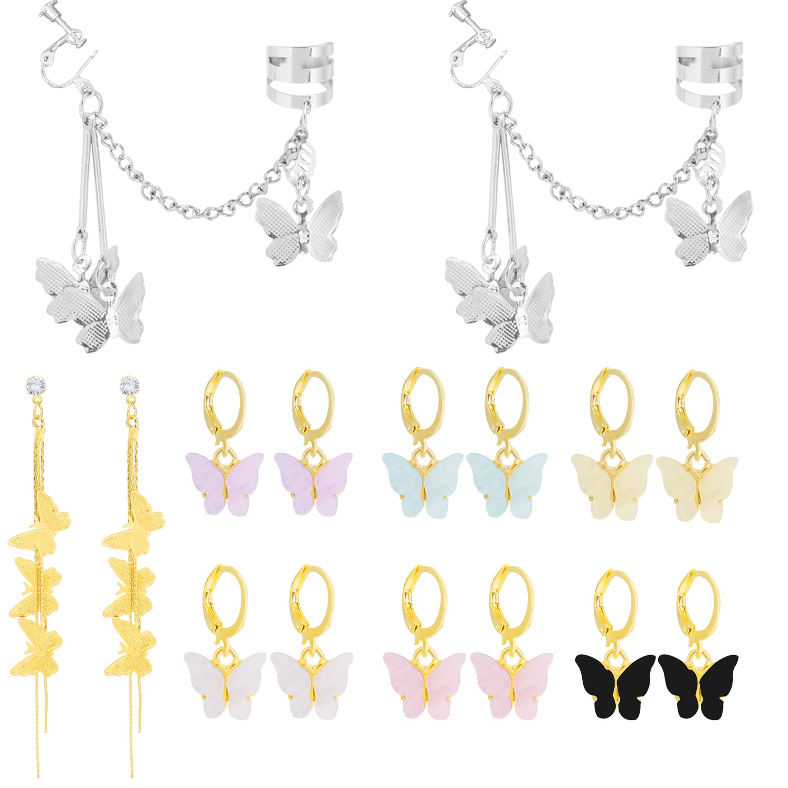 Butterfly Earrings for Women - Non-Pierced Ear Cuffs & Crawler Ear Wraps - Elegant Jewelry Gift for Girls & Teens - Perfect for Parties, Weddings & Everyday Wear