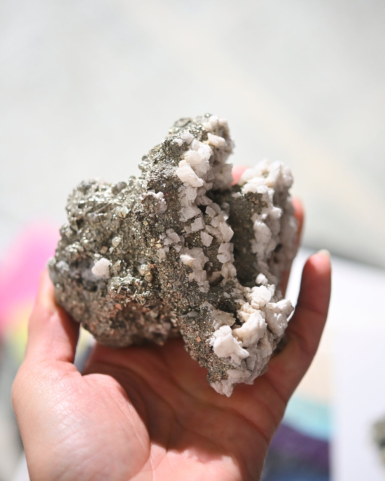 Natural Pyrite and Calcite Crystal Cluster Specimen - Healing Stones for Meditation, Home Decor & Spiritual Gifts | Perfect for Reiki, Feng Shui & Crystal Collections