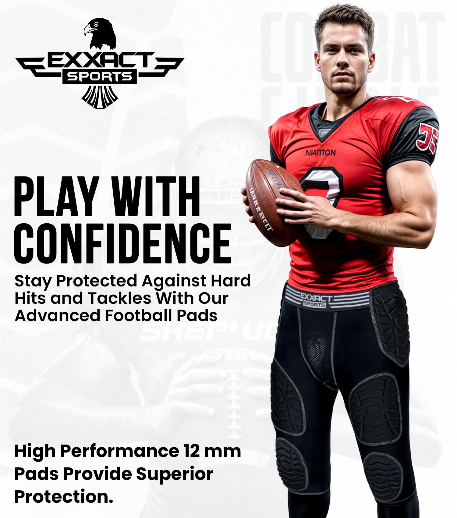 Exxact Sports Combat 7-Pad Adult Football Girdle for Men - Padded Compression Shorts with Cup Pocket | Protective Football Undergarment for Training & Games | High-Performance Football Gear for Athletes