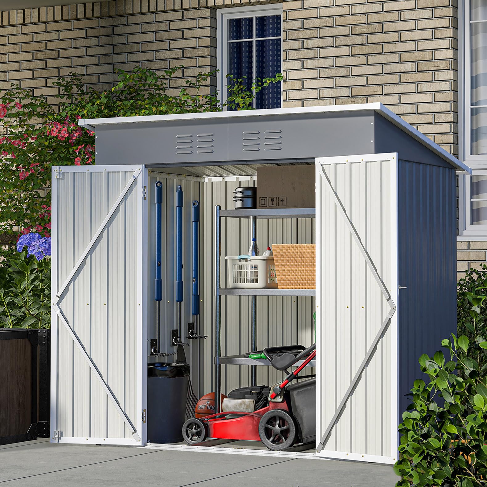 6x4 FT Outdoor Storage Shed - Lockable Metal Garden Shed for Tools, Patio & Backyard Organization | Weather-Resistant Lawn & Yard Storage Solution for Gardening Equipment & Outdoor Gear
