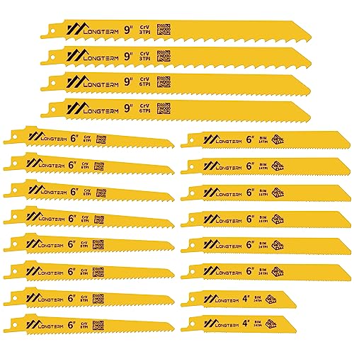 20-Piece Reciprocating Saw Blades Set for Metal, PVC & Wood Cutting - Heavy Duty Pruner Saw Blades with Storage Pouch - Perfect for DIY Projects, Home Renovation & Professional Construction Work