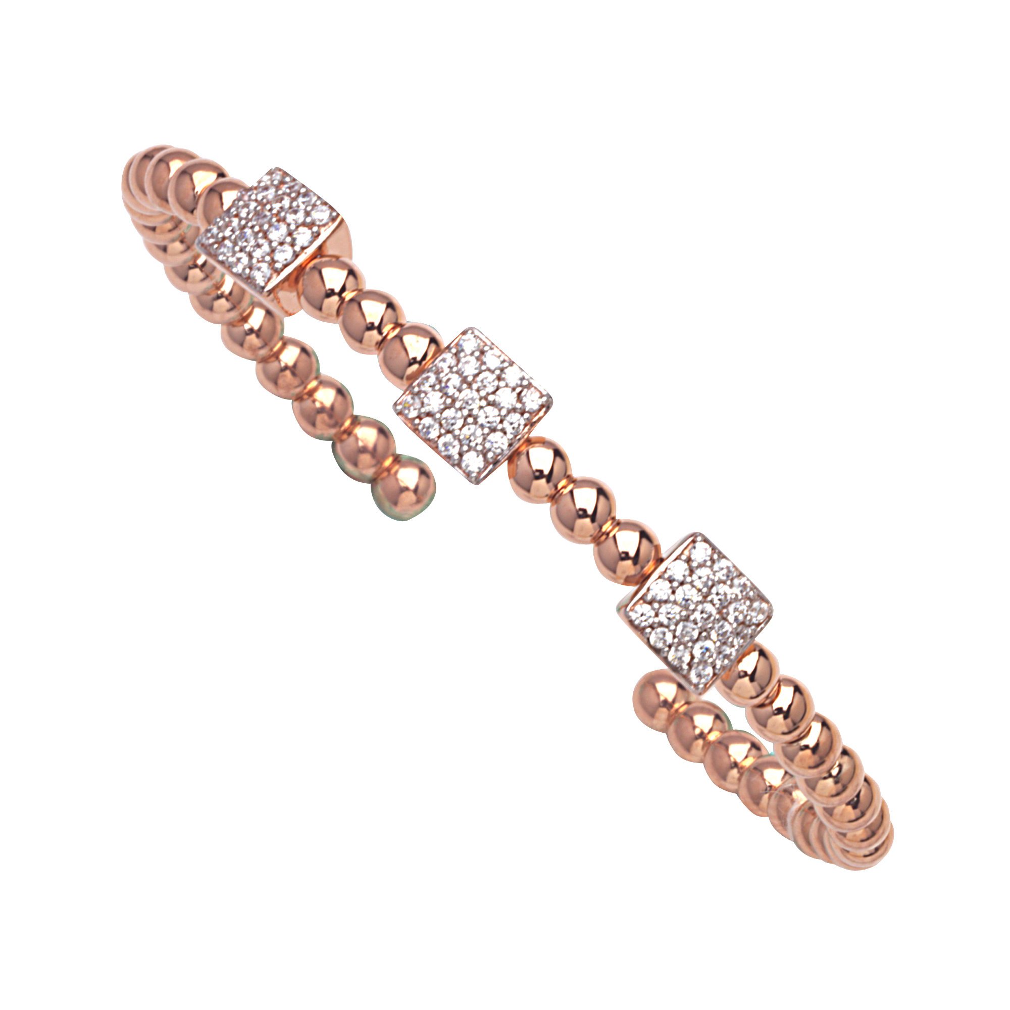 Elegant Rose Gold Cuff Bracelet with Cubic Zirconia & Beads - Sterling Silver Jewelry for Women - Perfect for Weddings, Parties & Date Nights
