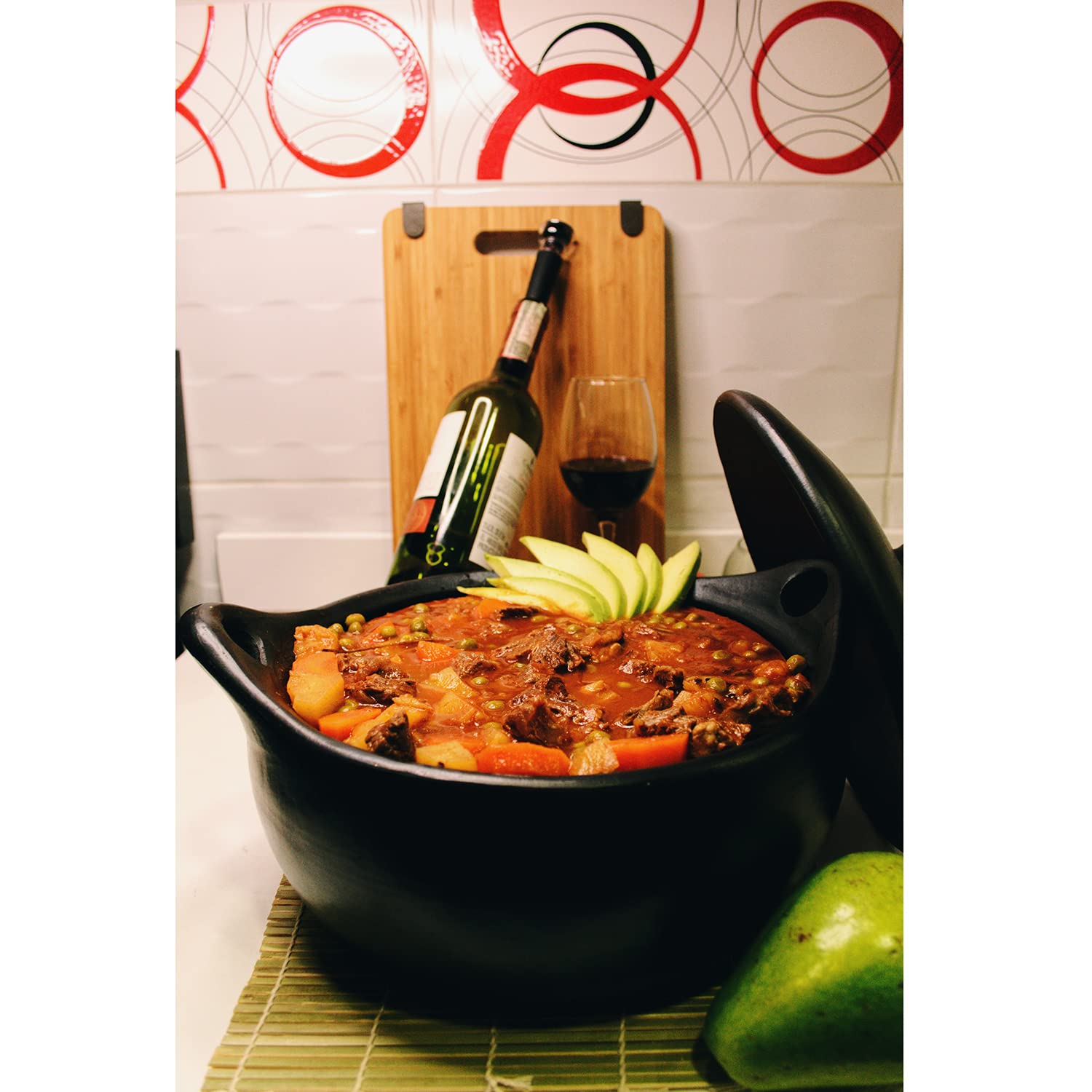 Macondo Ancient Pot - 2 Quart Flat Stew Chamba Medium Clay Pot | Authentic Traditional Cooking for Soups, Stews & Slow Cooking | Perfect for Stovetop, Oven & Serving Dishes