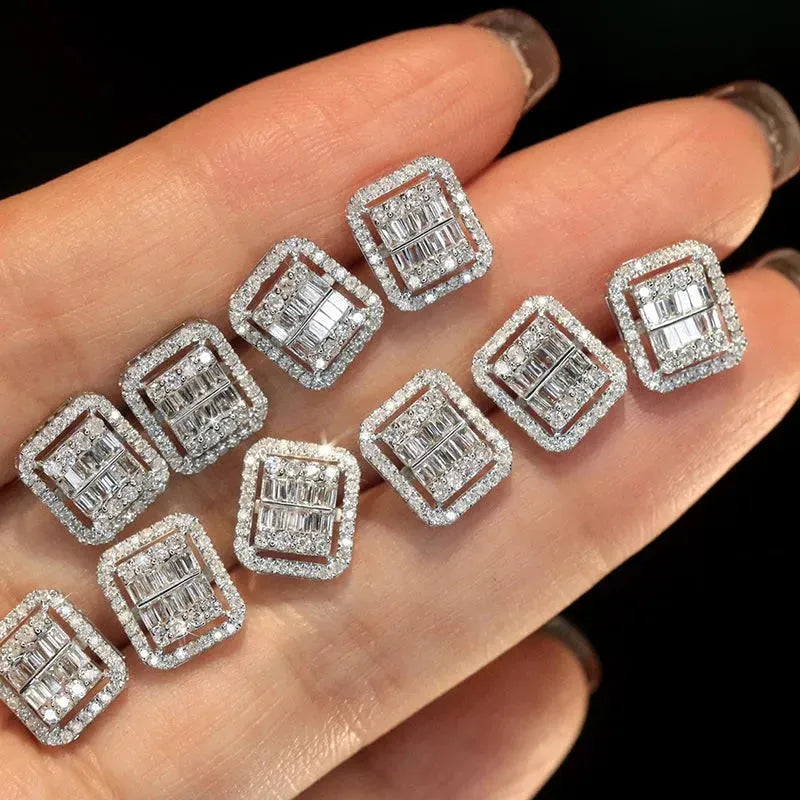 18K White Gold Geometric Diamond Stud Earrings for Women - 0.50 Carat Natural Diamond Earrings | Elegant Party Jewelry & Wedding Gift | Perfect for Anniversary, Date Night and Special Occasions