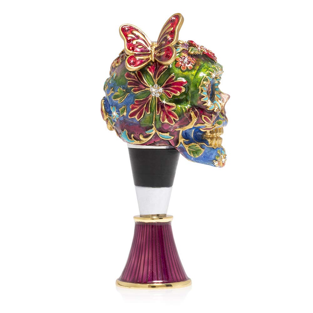 Jay Strongwater Calavera Skull Wine Stopper with Stand - Elegant Crystal Decanter Stopper for Wine Bottles, Perfect for Home Bar, Dinner Parties & Gifts