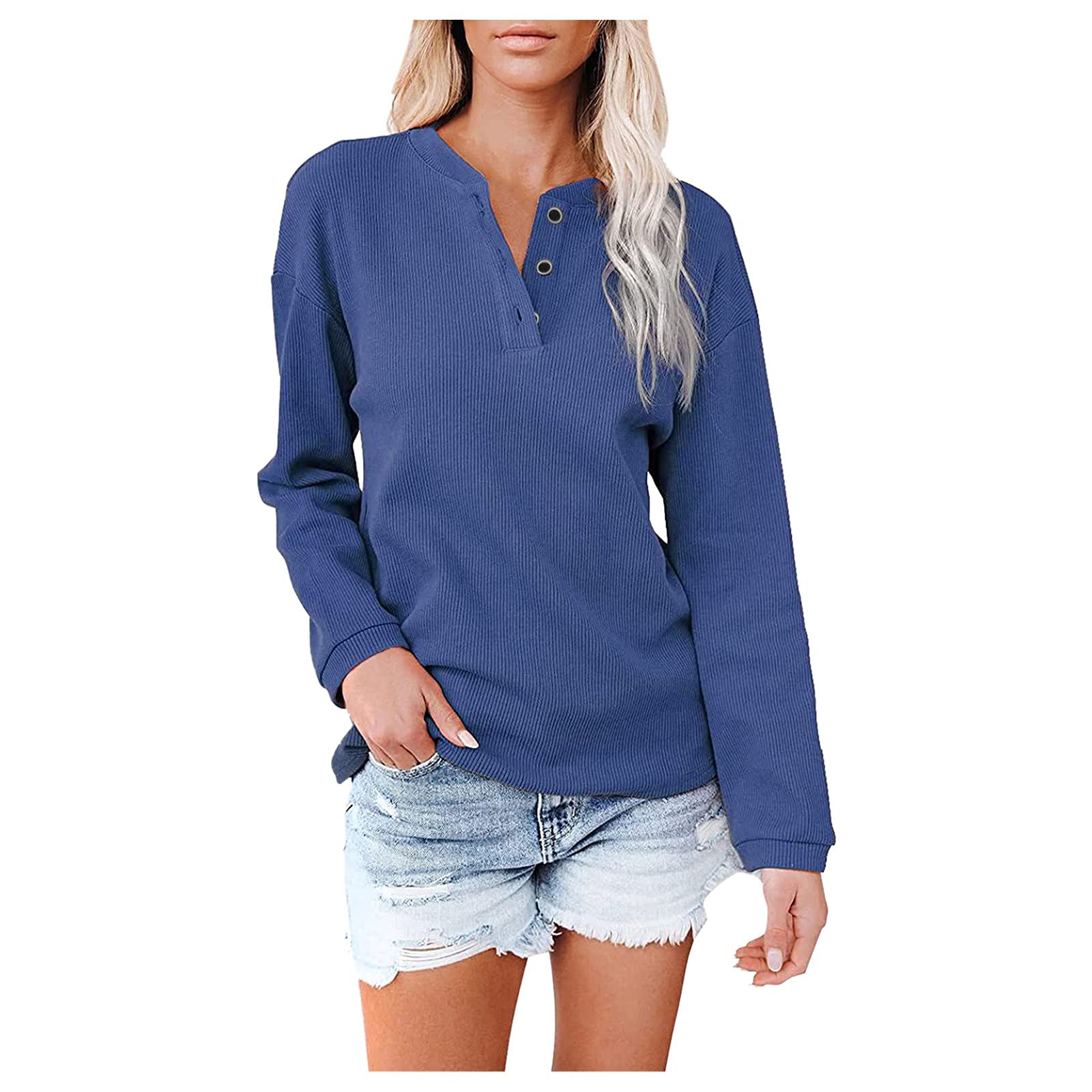 Women's Long Sleeve V-Neck Button Down Casual Blouse - Stylish Comfort Top for Work, Office & Everyday Wear