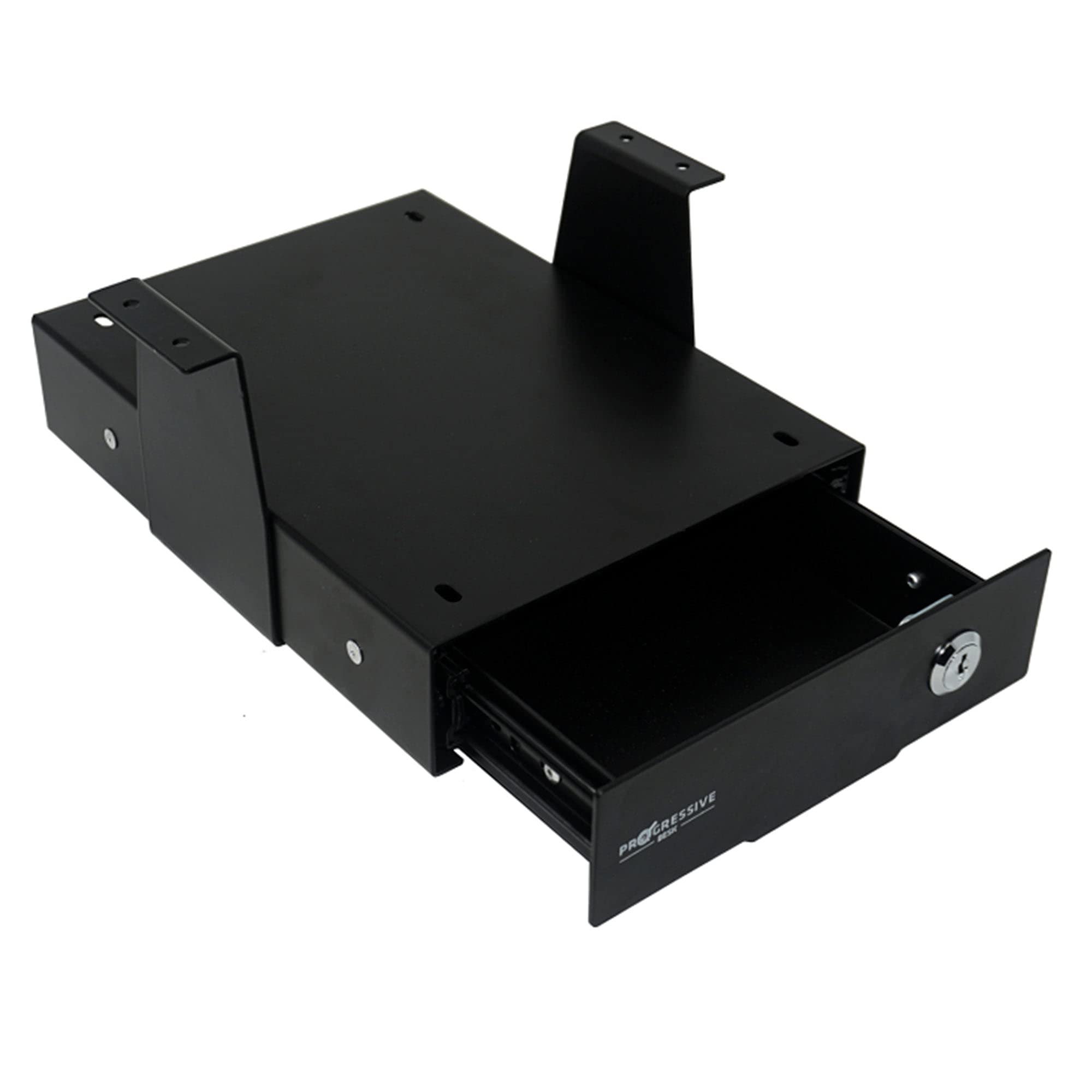 Progressive Automations Small Under Desk Mount Drawer for Electric Standing Desk - Black Metal Storage Organizer (DS-02-Black) | Perfect for Office Supplies, Documents & Stationery Organization