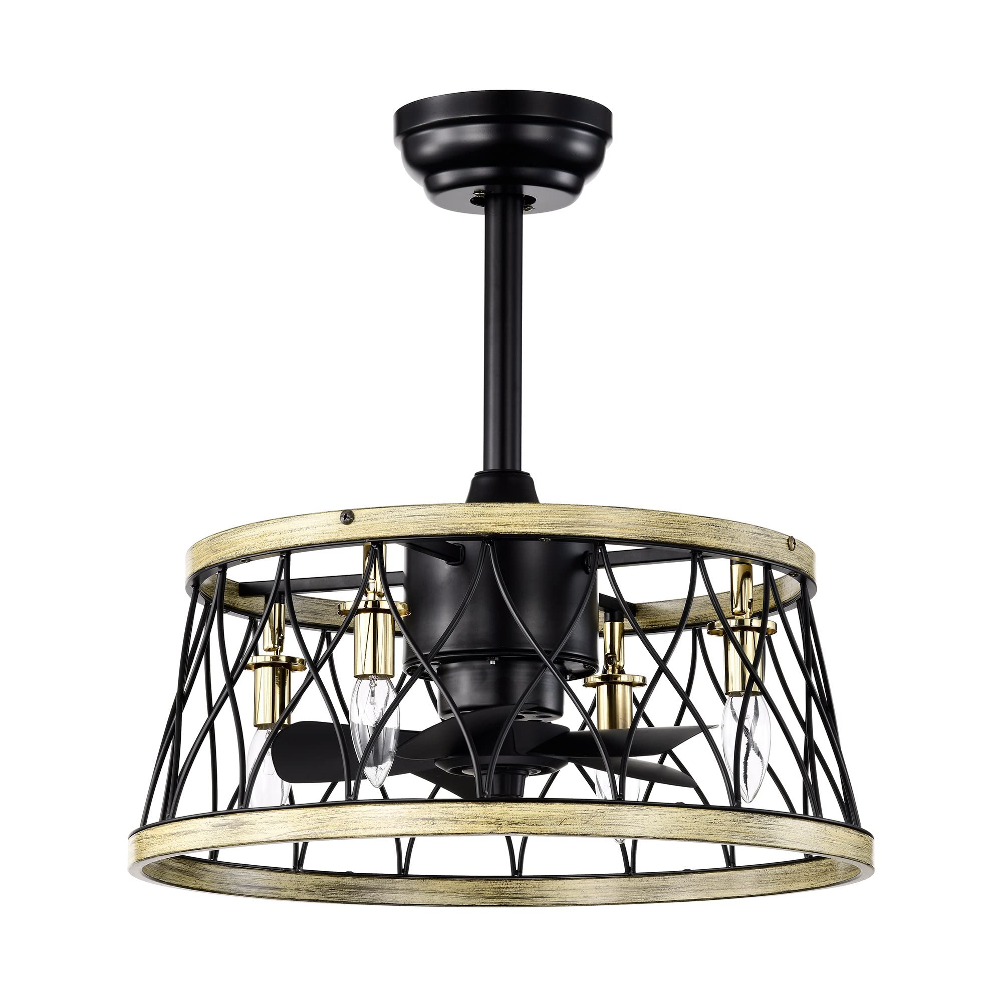 Parrot Uncle 20 Inch Black Caged Ceiling Fan with Light and Remote Control - Modern Bedroom Ceiling Fan with LED Light for Home, Living Room, and Office Cooling