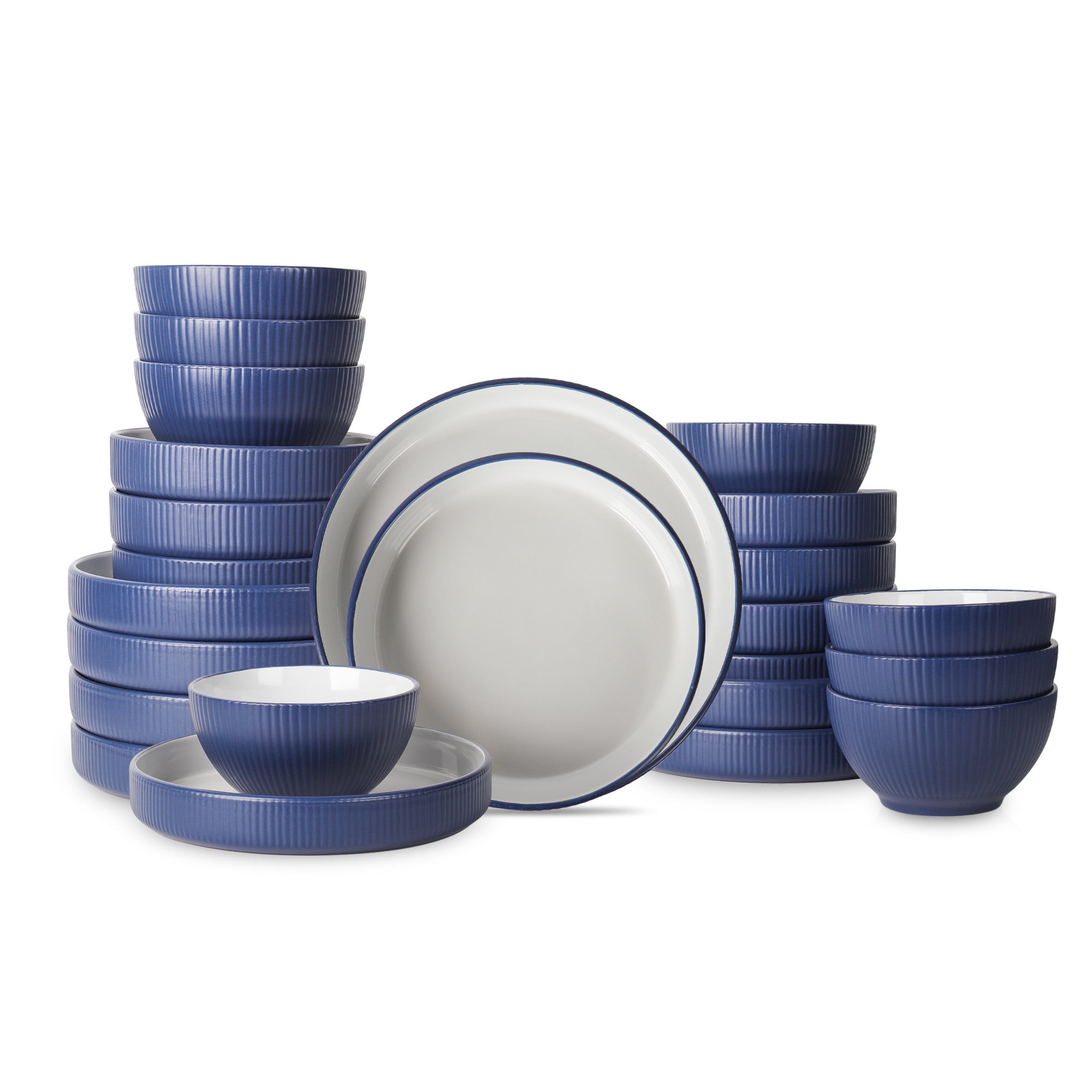 Premium Larosso Stoneware Dinnerware Set - 16-Piece Dark Blue & White Porcelain Plates, Bowls, Mugs - Elegant & Durable for Everyday Dining, Dinner Parties & Restaurant Use