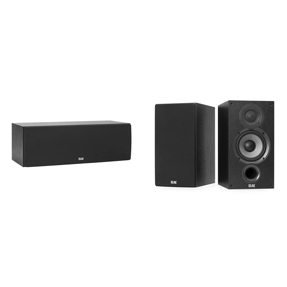ELAC Debut 2.2 Bookshelf Speakers & C5.2 Center Channel Speaker Set - High Performance Home Theater Audio System for Movies, Music & Gaming (Black, Pair)