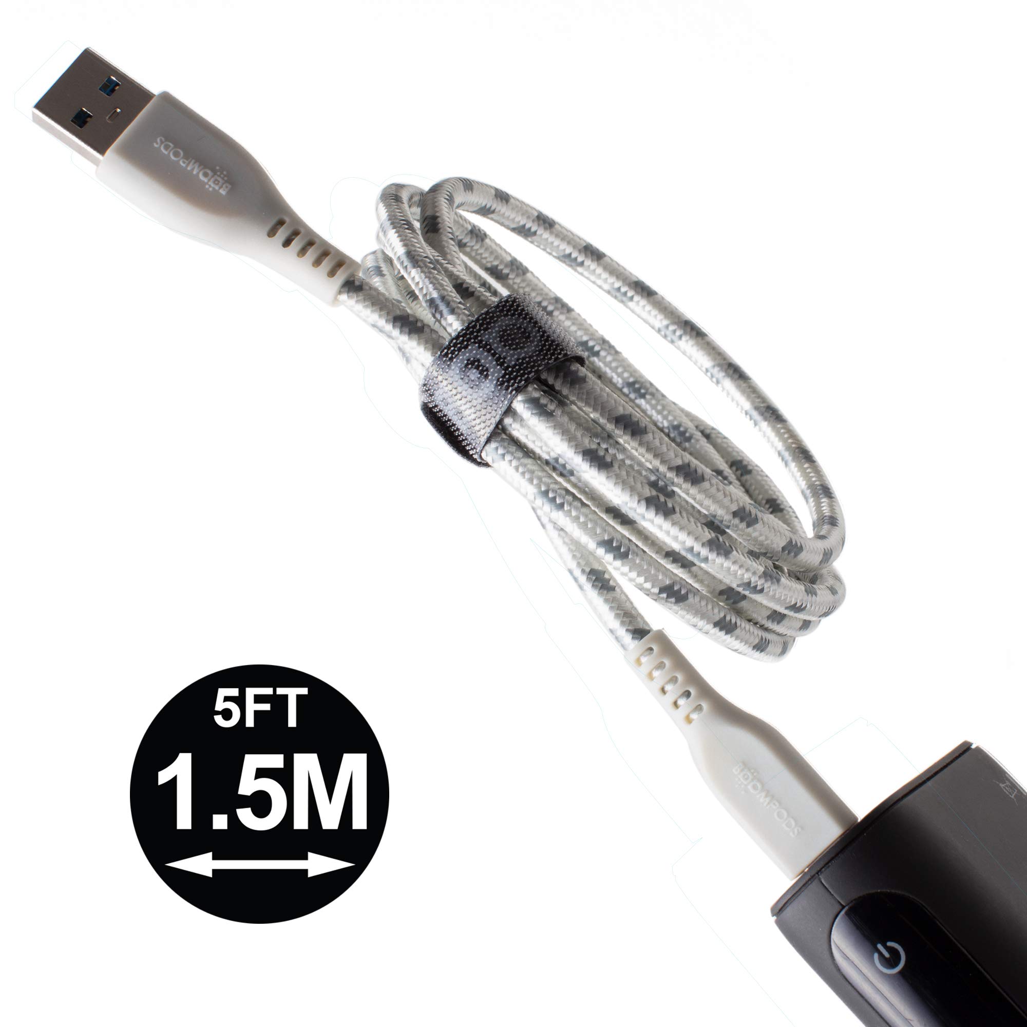 BoomPods Retro Armored USB-C to USB Braided Cable 1.5m (Titanium) - Durable Fast Charging Cord for iPhone, Android, Laptop, Gaming & Travel Accessories