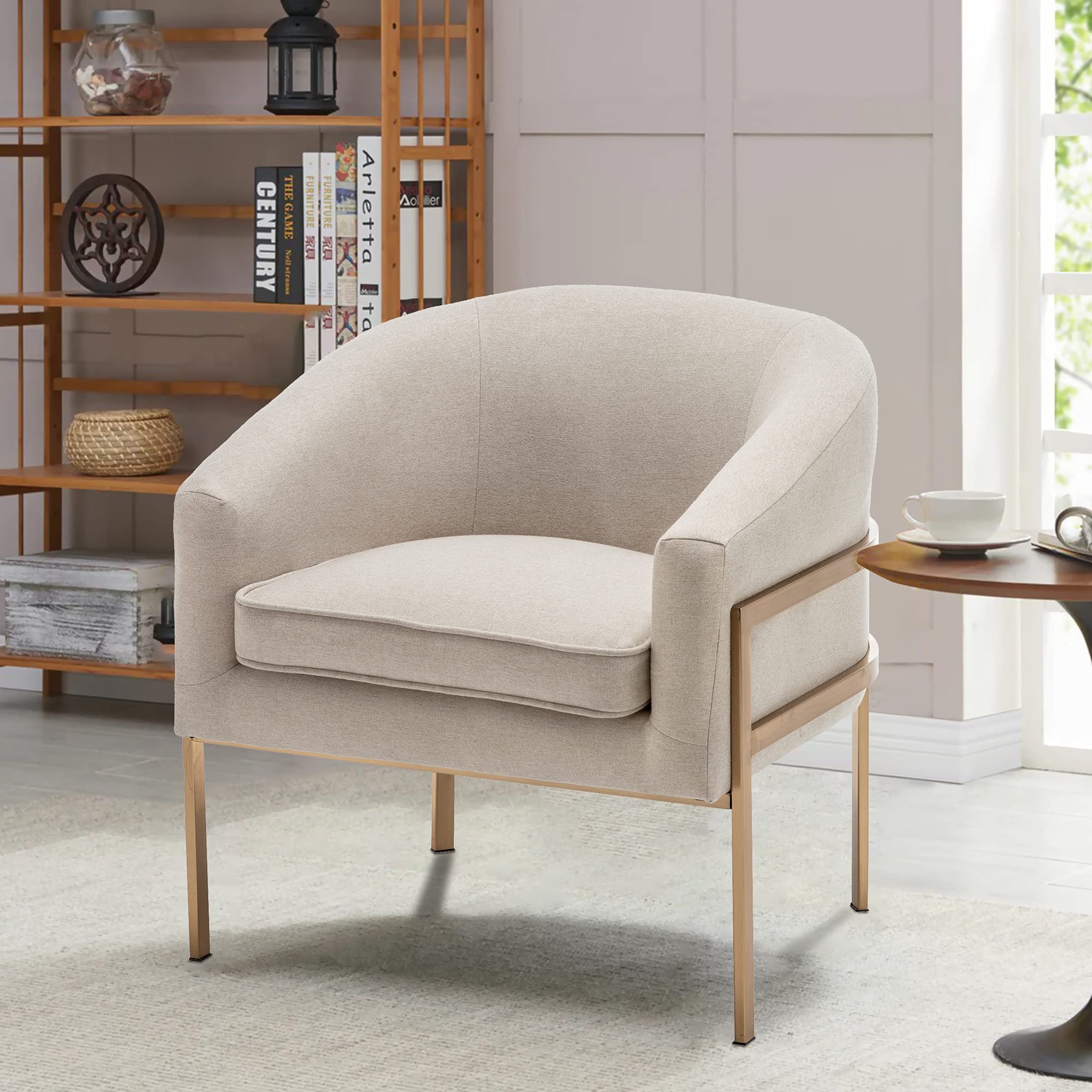 Annjoe Modern Accent Chair - Upholstered Armchair with Sturdy Metal Frame Legs for Living Room, Bedroom, Kitchen | Perfect for Relaxing, Reading & Home Decor