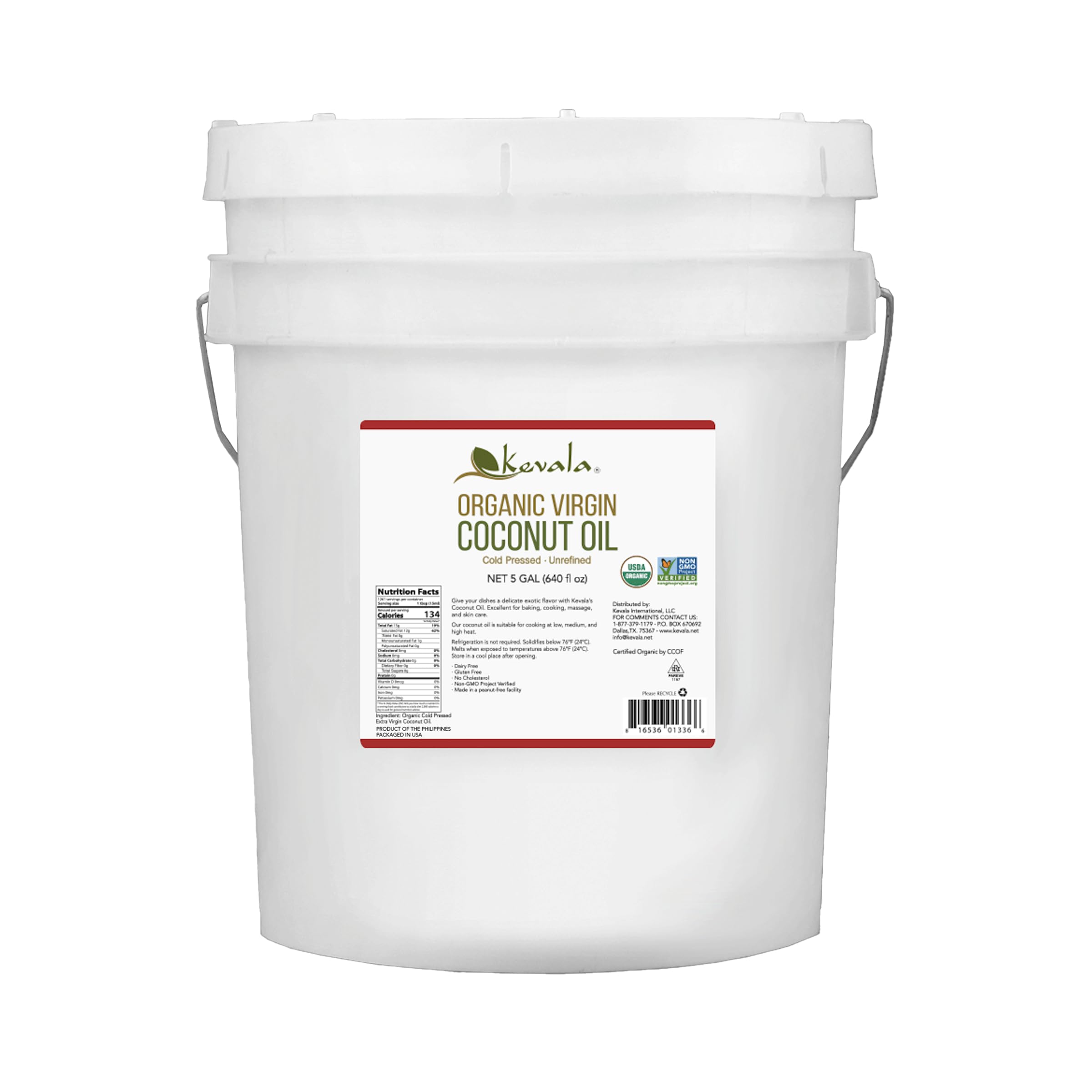 Organic Cold-Pressed Virgin Coconut Oil - Raw, Unrefined, Non-GMO, Vegan, Gluten-Free - Perfect for Cooking, Oil Pulling & Baking - Bulk 38 lb for Home & Commercial Use