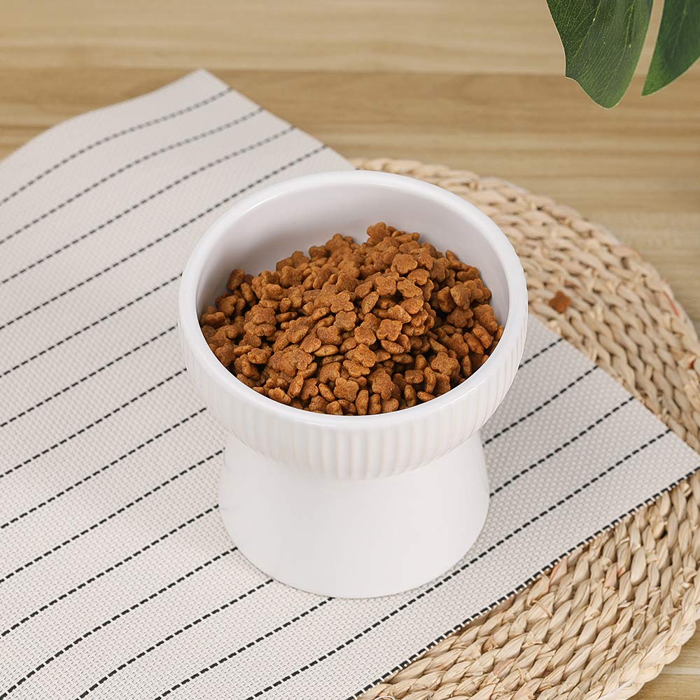 Elevated Cat Bowl - White Ceramic Raised Pet Food & Water Dish with Anti-Backflow Design, Dishwasher & Microwave Safe, Lead-Free for Stress-Free Feeding - Perfect for Kittens, Adult Cats & Multi-Pet Homes