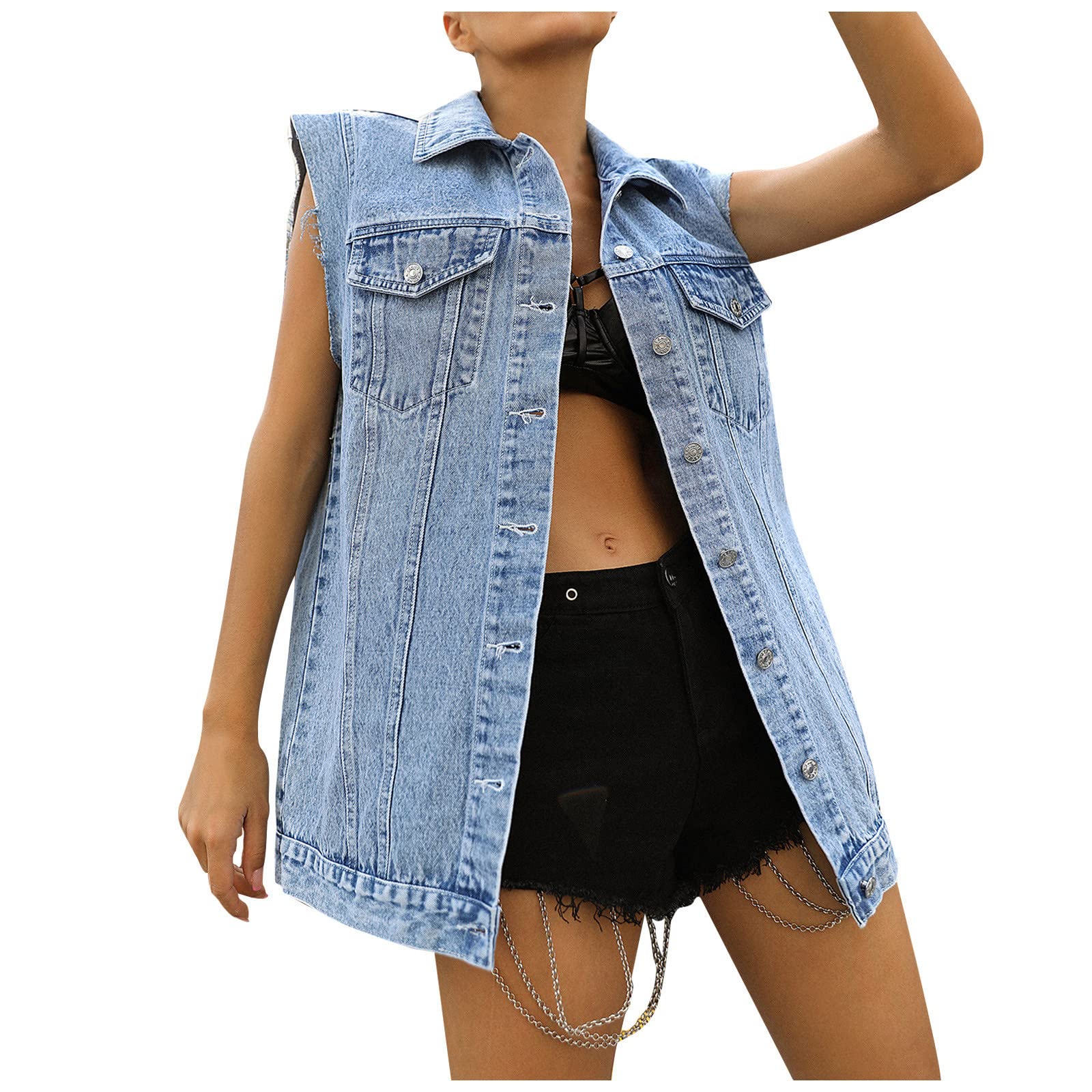 Women's Sleeveless Denim Jacket - Warm Solid Plain Lapel Vest for Spring & Autumn | Casual Outerwear for Daily Wear, Office, and Weekend Outings