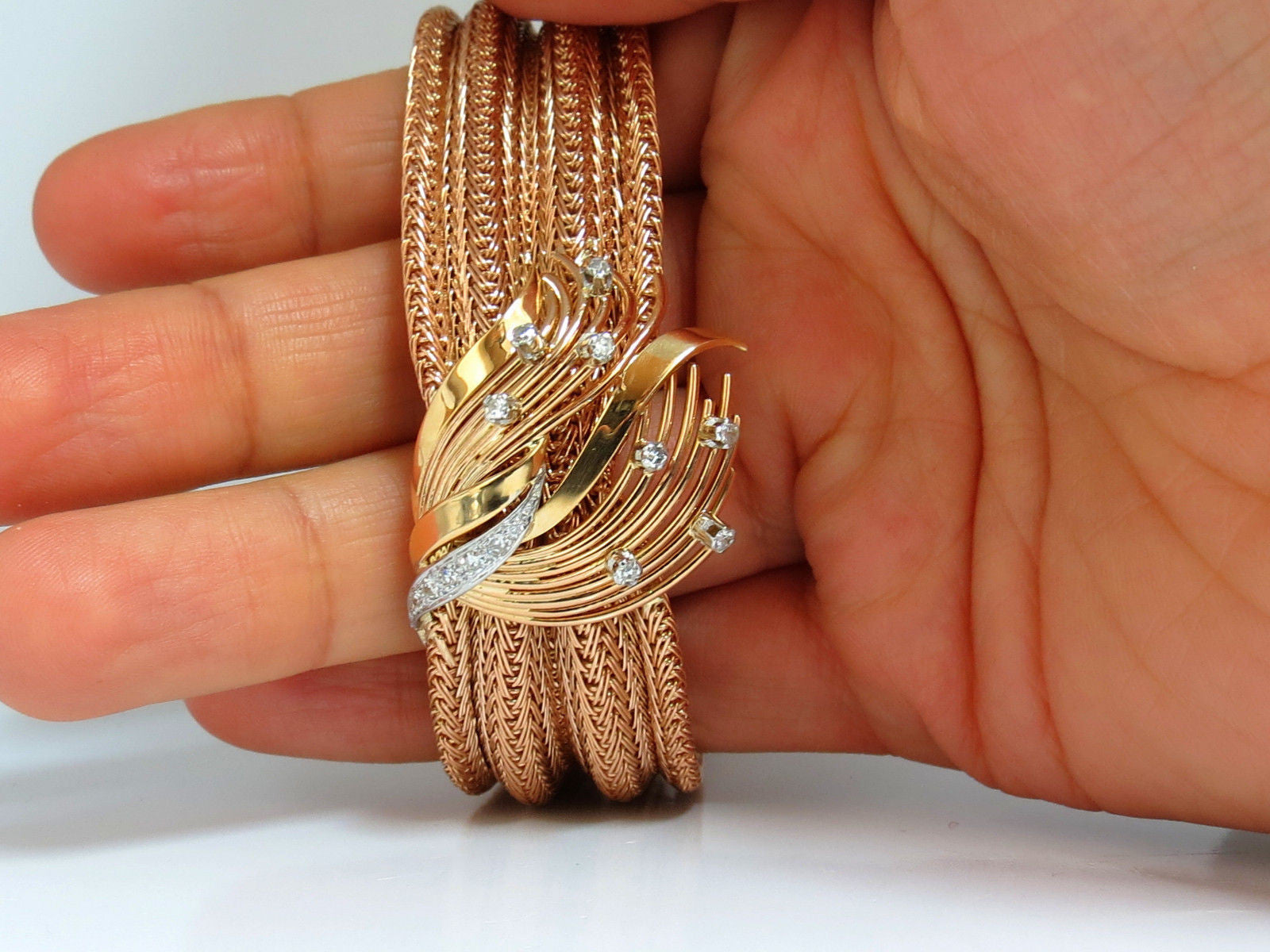 Vintage Argentina Republic 18kt Gold Flex Mesh Tubular Bracelet with 0.50ct Diamonds - Elegant Jewelry for Women, Perfect for Parties, Weddings & Special Occasions