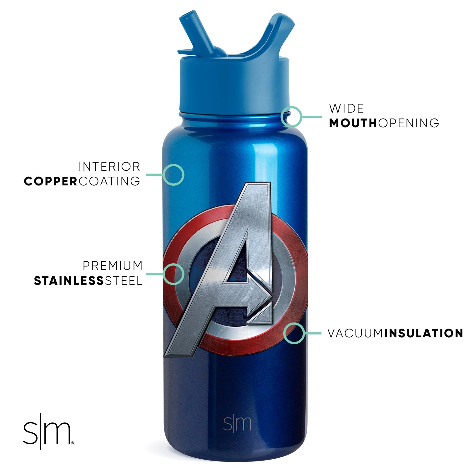 Marvel Summit Insulated Stainless Steel Water Bottle - 20oz Leakproof & BPA-Free - Perfect for Gym, Hiking & Outdoor Adventures