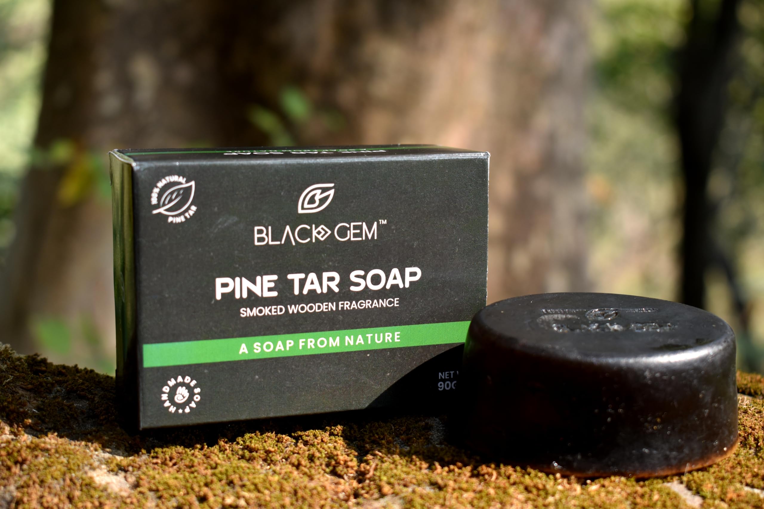 Black Gem Pine Tar Natural Organic Soap for Bath & Skin Care | Best Ayurvedic Medicated Soap with Himalayan Ingredients | Pack of 2 | Perfect for Eczema, Psoriasis & Daily Cleansing