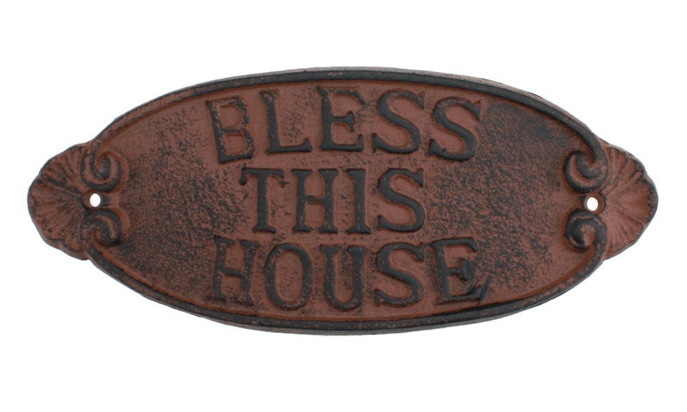 Bless This House Cast Iron Religious Plaque - Rustic Home Decor Wall Sign for Christian Housewarming Gift, Farmhouse Entryway & Porch Decor