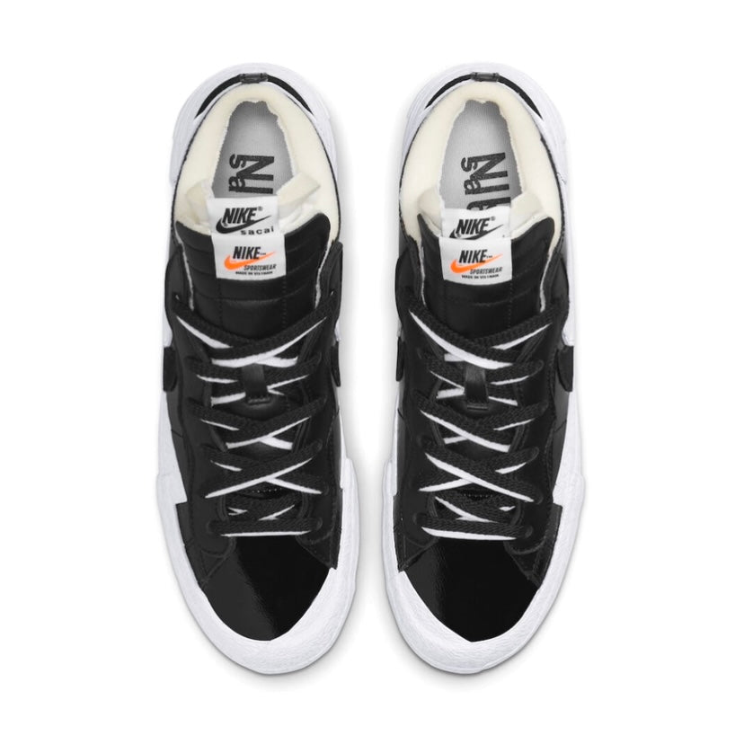 Nike x Sacai Blazer Low Sneakers - Patent Leather Black & White Basketball Shoes for Men & Women | Streetwear Fashion & Casual Wear