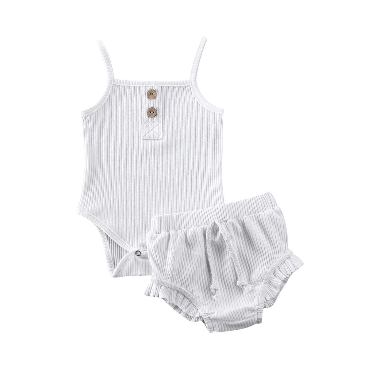 Adorable Newborn Baby Girl Ribbed Tank Top & Bloomers Outfit Set - Cute Summer Romper & Shorts for Infants - Perfect for Playtime, Photos & Special Occasions