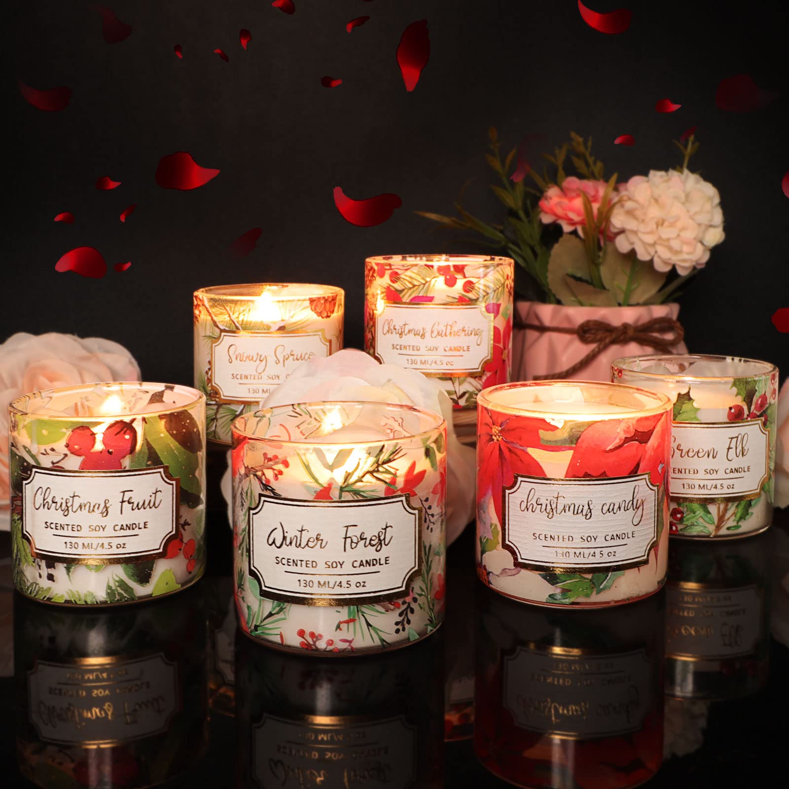 FLAVCHARM 6-Pack Scented Soy Wax Candles Gift Set | Strong Aromatherapy Candles for Home, Relaxation & Romance | Glass Jar Candles for Birthday, Wedding Decor & Gifts | Perfect for Bedroom, Bathroom & Living Room Ambiance