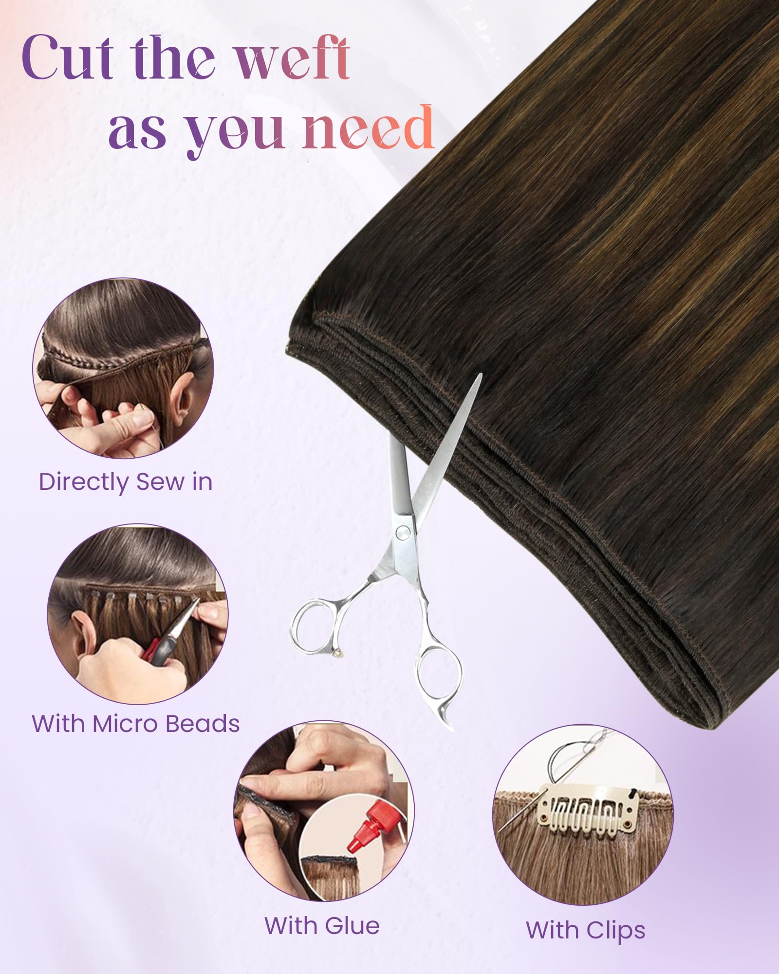 LaaVoo 22 Inch Human Hair Weft Extensions - Dark Brown to Light Brown Ombre Balayage, Double Weft, 100g, Long Straight Sew-in Hair for Natural Look | Perfect for Daily Styling, Parties & Special Occasions