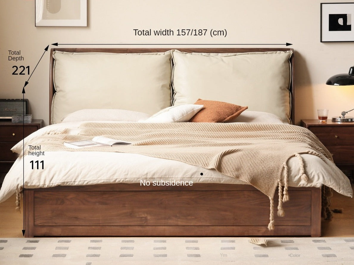 Solid Black Walnut Wood Bed with Genuine Leather Headboard - Luxury Bedroom Furniture for Master Suite, Guest Room & Modern Home Decor