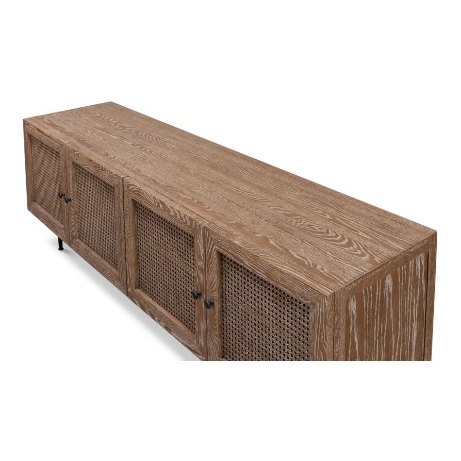Anton Credenza - Stylish Mid-Century Modern Wooden Sideboard with 2 Doors & 4 Drawers - Perfect for Dining Room Storage, Living Room Organization & Home Office Furniture